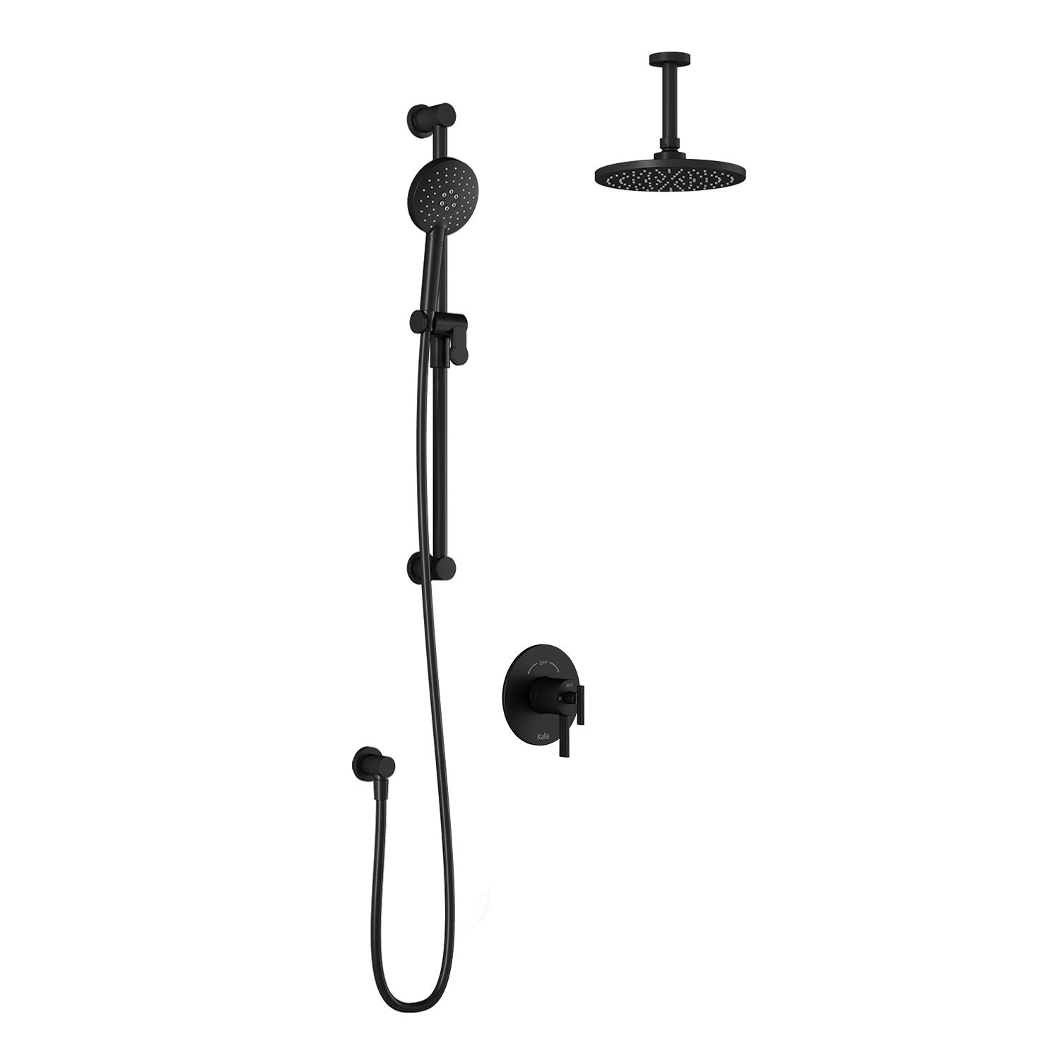RoundOne™ TCD1 (Valve Non Incluse) : Système de Douche T/P AQUATONIK™ Coaxiale avec Bras Vertical Noir Mat
