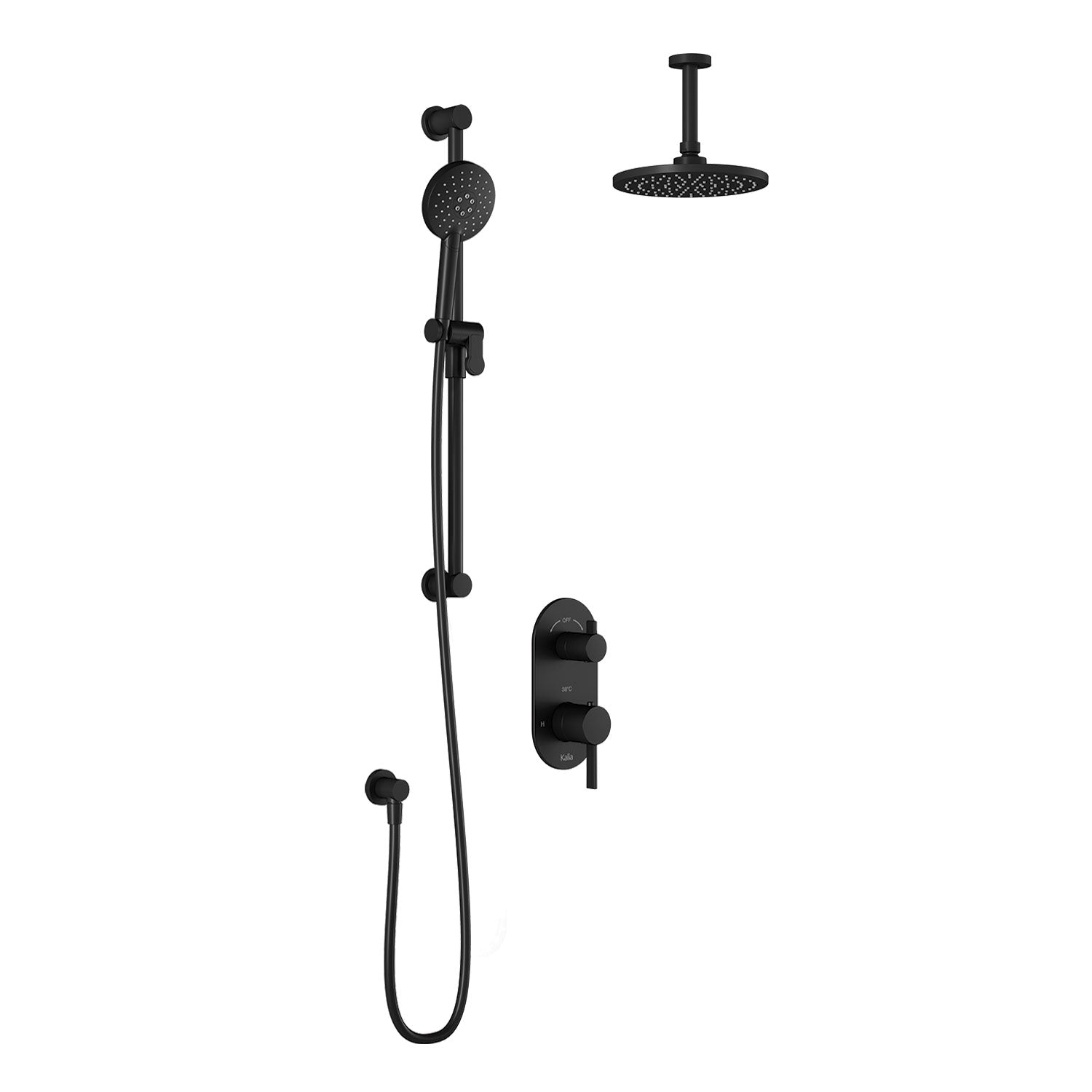 RoundOne™ TD2 (Valve Non Incluse) : Système de Douche T/P AQUATONIK™ et Sélecteur avec Bras Vertical Noir Mat