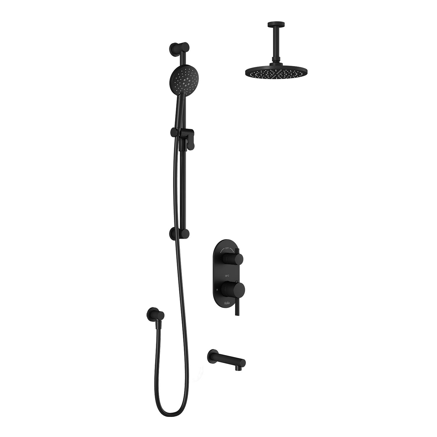 RoundOne™ TD3 (Valve Non Incluse) : Système de Douche T/P AQUATONIK™ et Sélecteur avec Bras Vertical Noir Mat