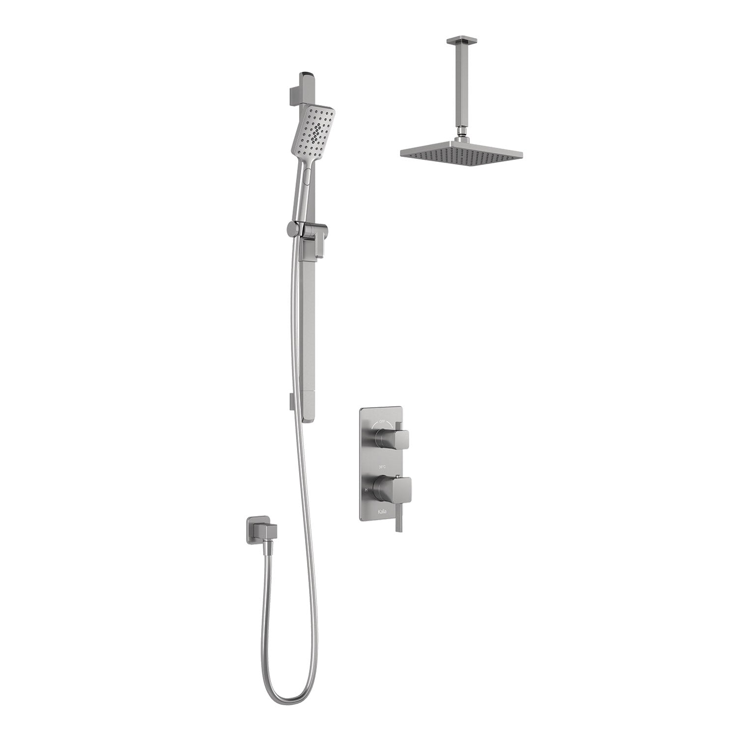 SquareOne™ TD2 (Valve Non Incluse) : Système de Douche T/P AQUATONIK™ et Sélecteur avec Bras Vertical Nickel Pur PVS