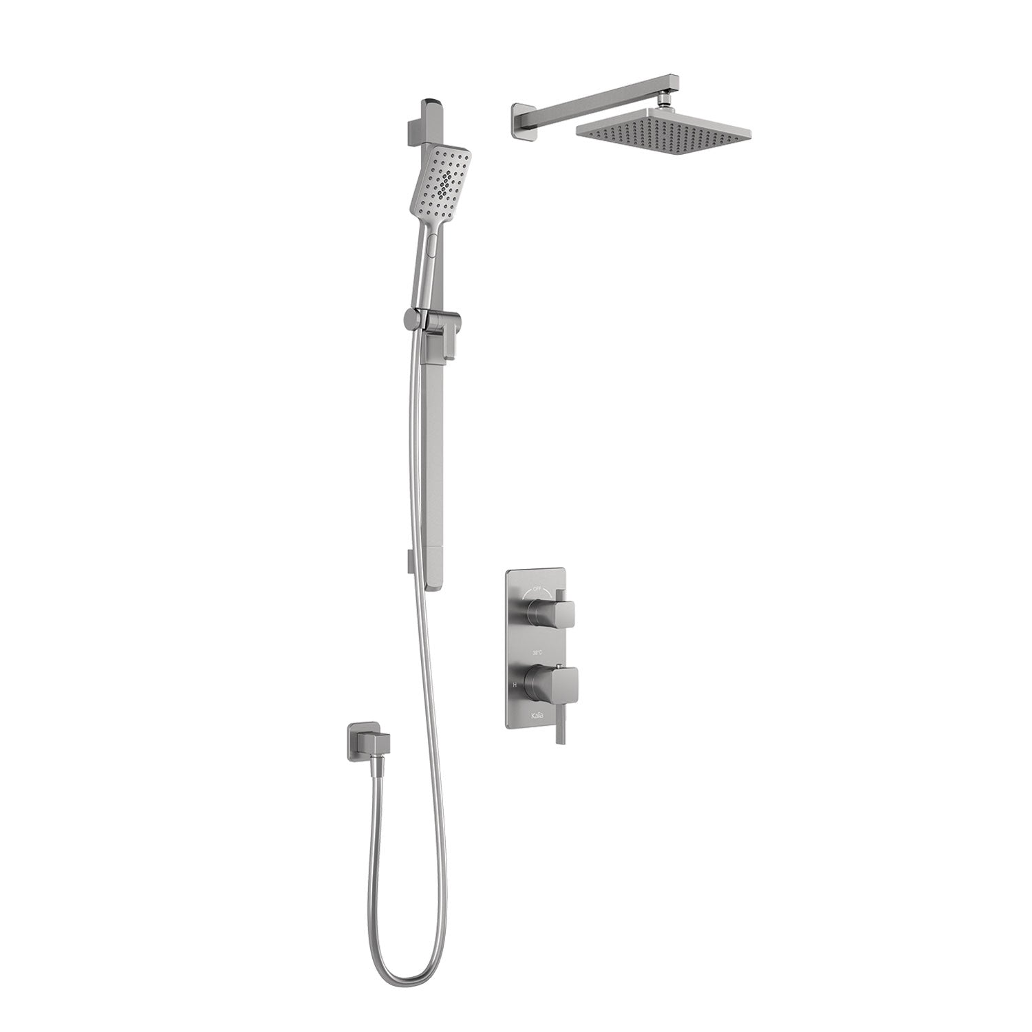 SquareOne™ TD2 : Système de Douche T/P AQUATONIK™ et Sélecteur avec Bras Mural Nickel Pur PVS