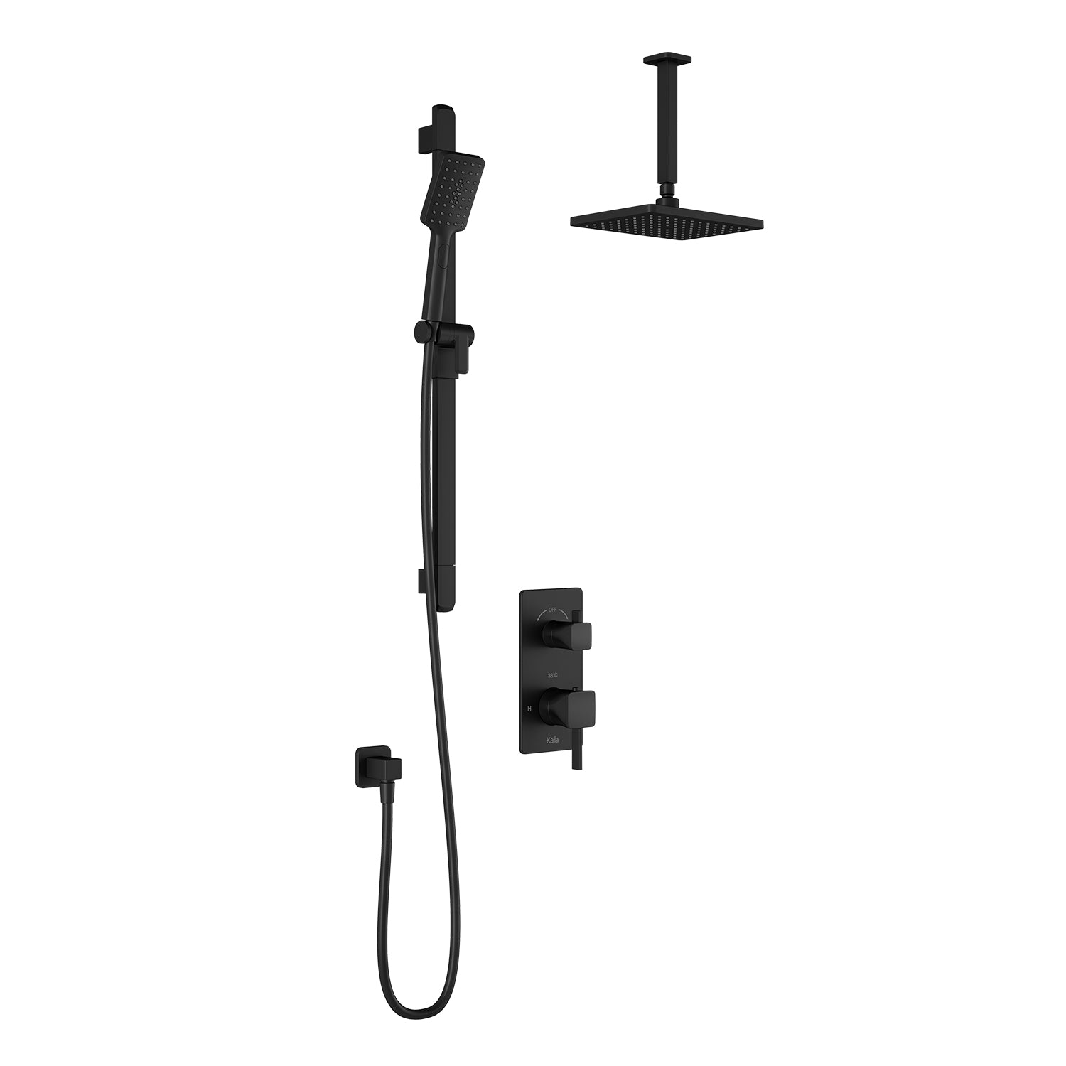 SquareOne™ TD2 (Valve Non Incluse) : Système de Douche T/P AQUATONIK™ et Sélecteur avec Bras Vertical Noir Mat