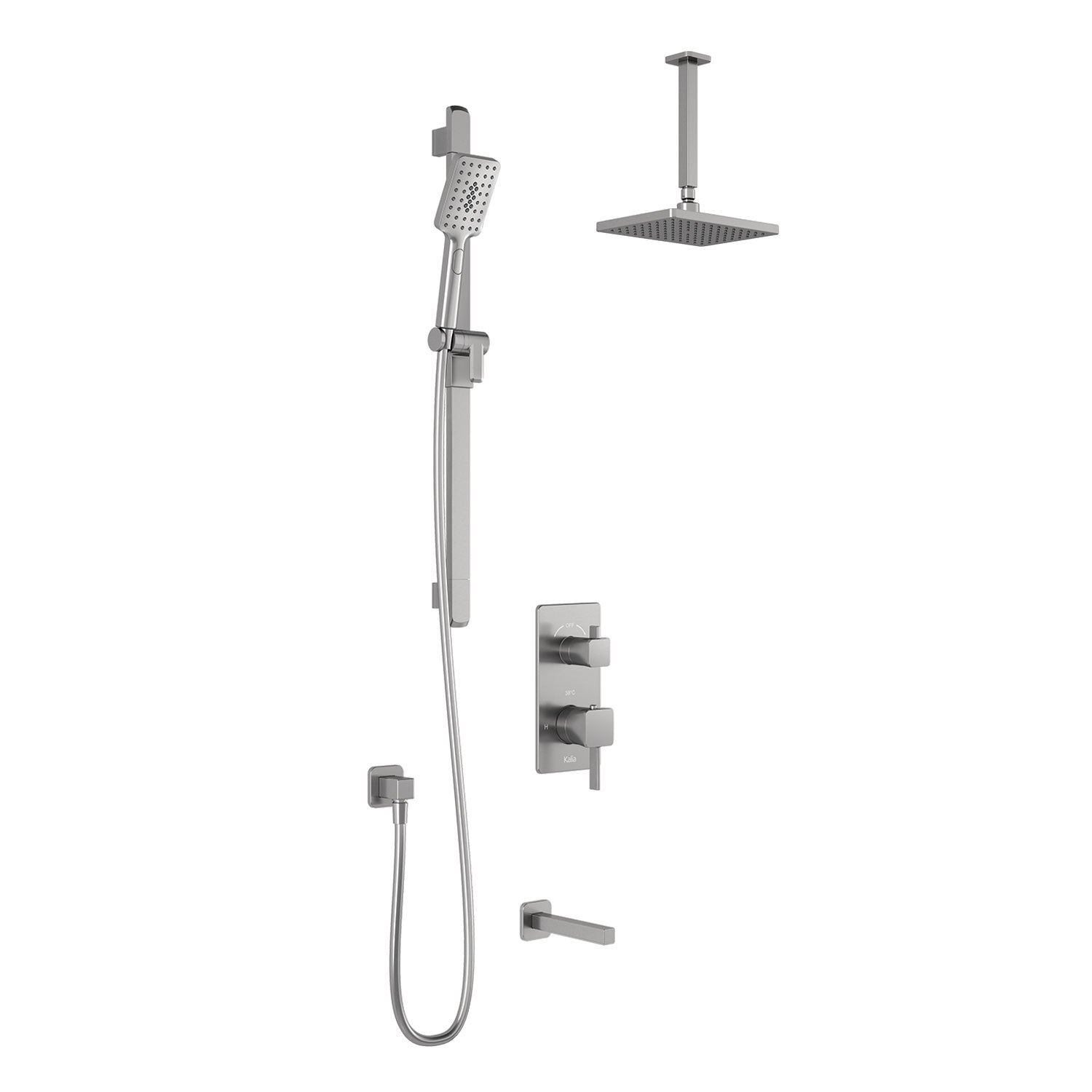 SquareOne™ TD3 (Valve Non Incluse) : Système de Douche T/P AQUATONIK™ et Sélecteur avec Bras Vertical Nickel Pur PVS