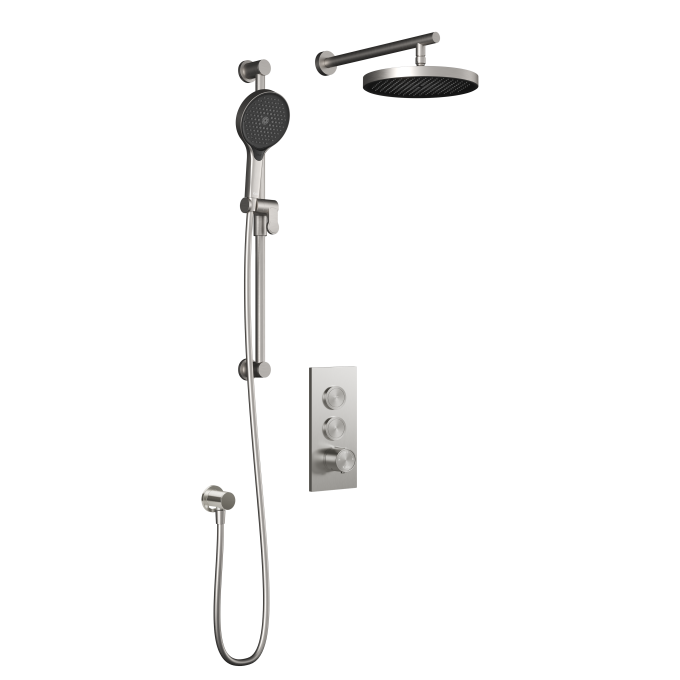 Plus - RoundOne TB2 Ensemble de douche avec valve à boutons-poussoirs - Bras mural