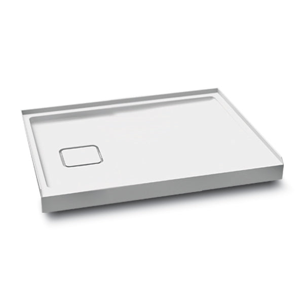KOVER™ 48x32 Base de Douche Rectangulaire en Acrylique 48x32 avec Drain à Gauche et Bride de Carrelage Intégrée sur 3 Murs