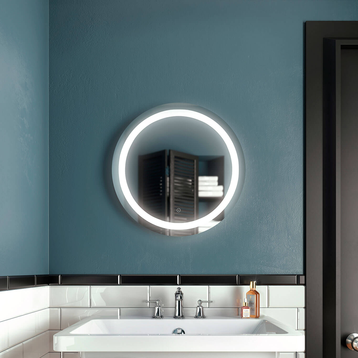 EFFECT Rond Miroir à Éclairage DEL 24 x 24 Avec Bande Givrée à l'Intérieur et Interrupteur Tactile 2 Tons