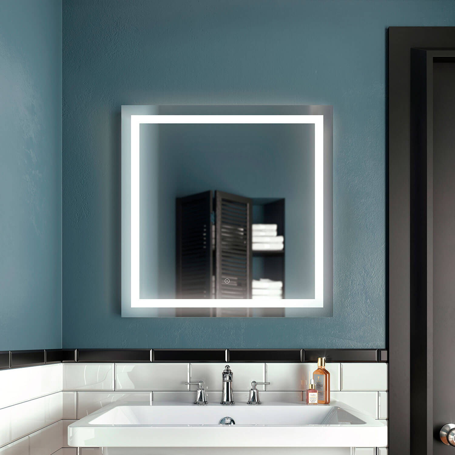 EFFECT Carré Miroir à Éclairage DEL 30 x 30 Avec Bande Givrée à l'Intérieur et Interrupteur Tactile 2 Tons