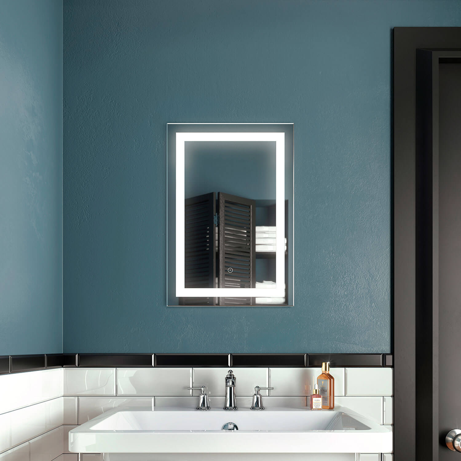 EFFECT Rectangle Miroir à Éclairage 18 x 26 Avec Bande Givrée à l'Intérieur et Interrupteur Tactile 2 Tons