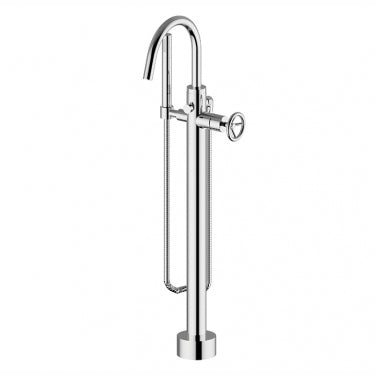Floor-mounted bath faucet with hand shower