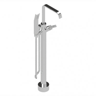 Floor-mounted bath faucet with hand shower