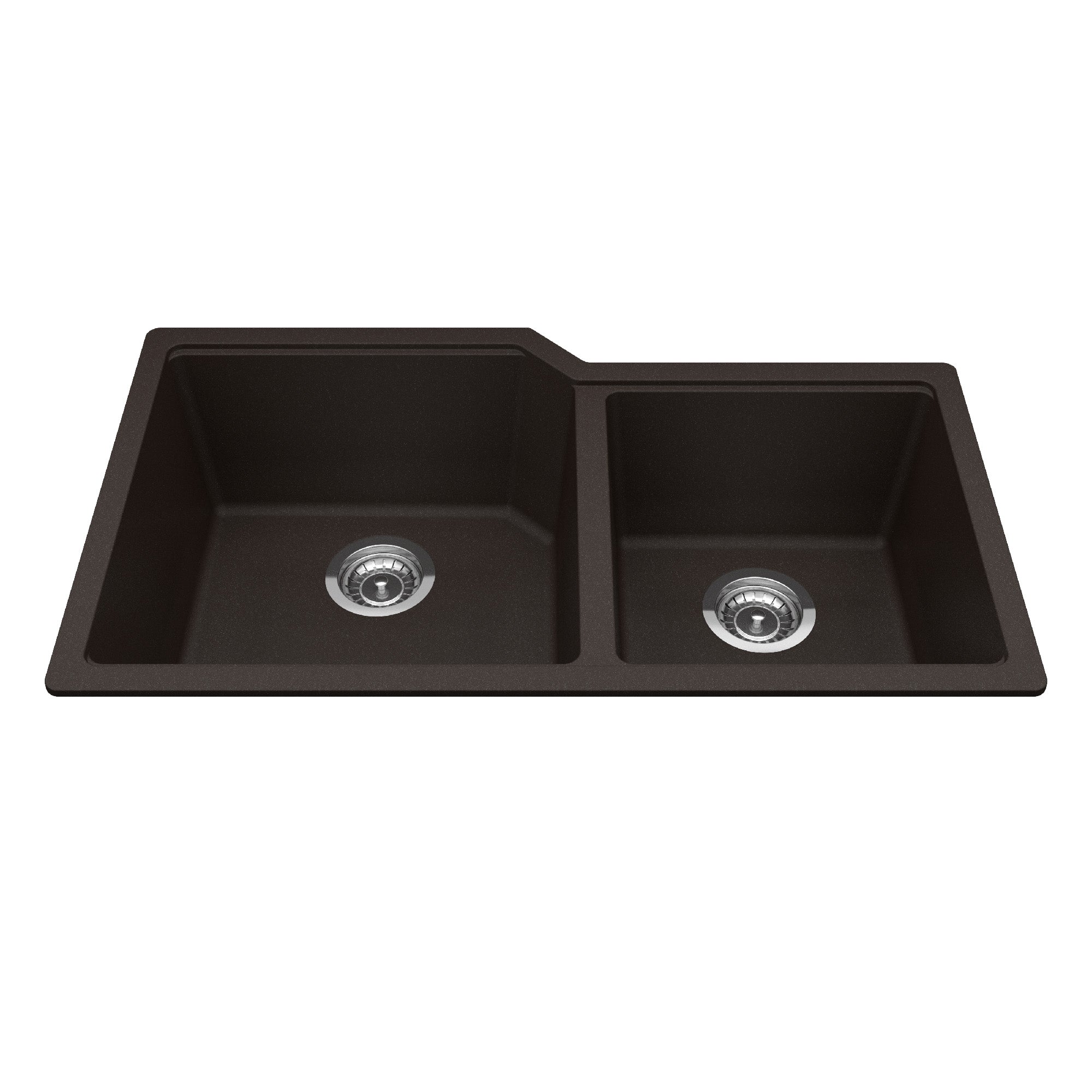 Granite Series 33,88 pouces LR x 19,69 pouces FB Undermount Double Bowl Granite Kitchen Sink in Mocha