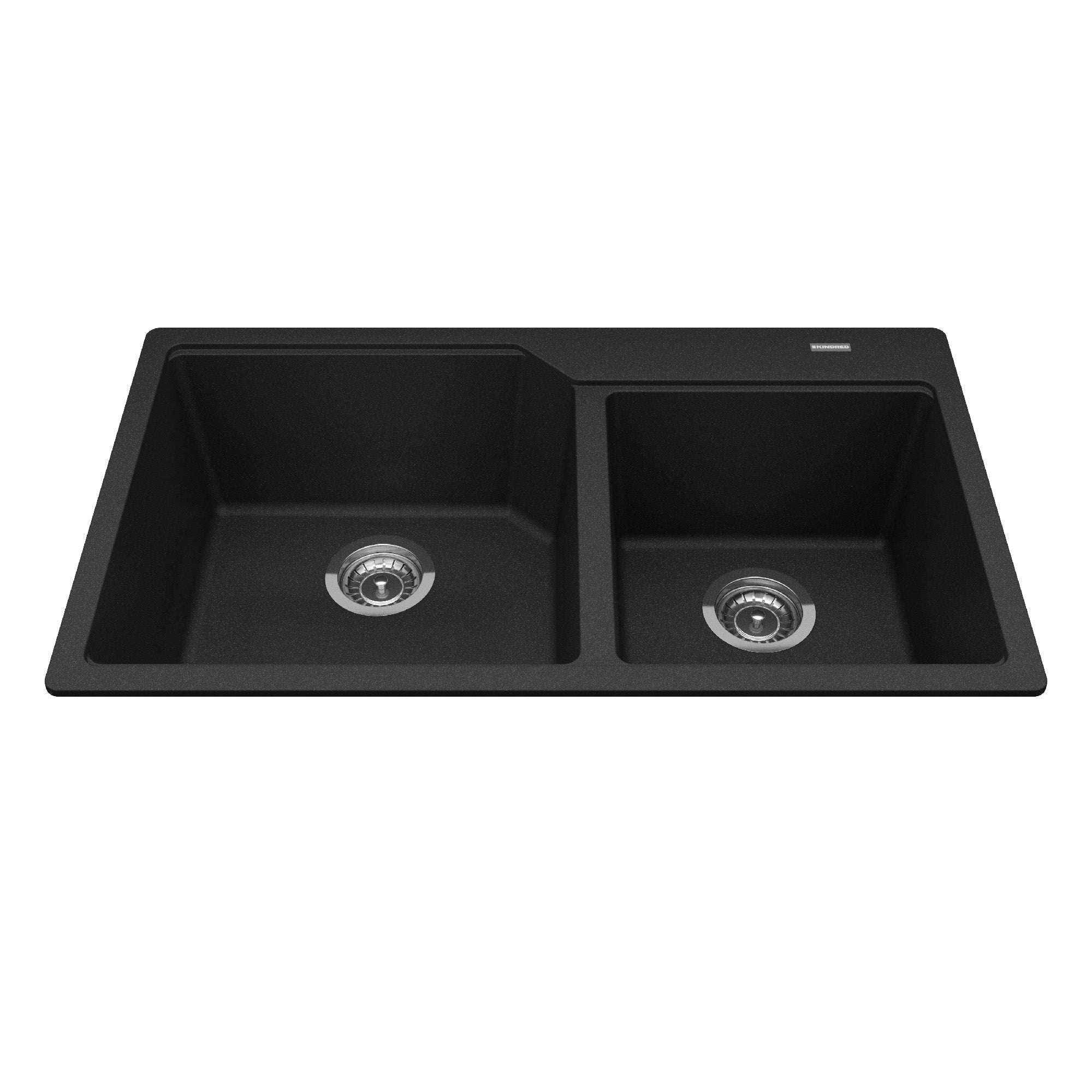 Granite Series 33.88-in LR x 19.69-in FB Drop-in Double Bowl Granite Kitchen Sink in Onyx