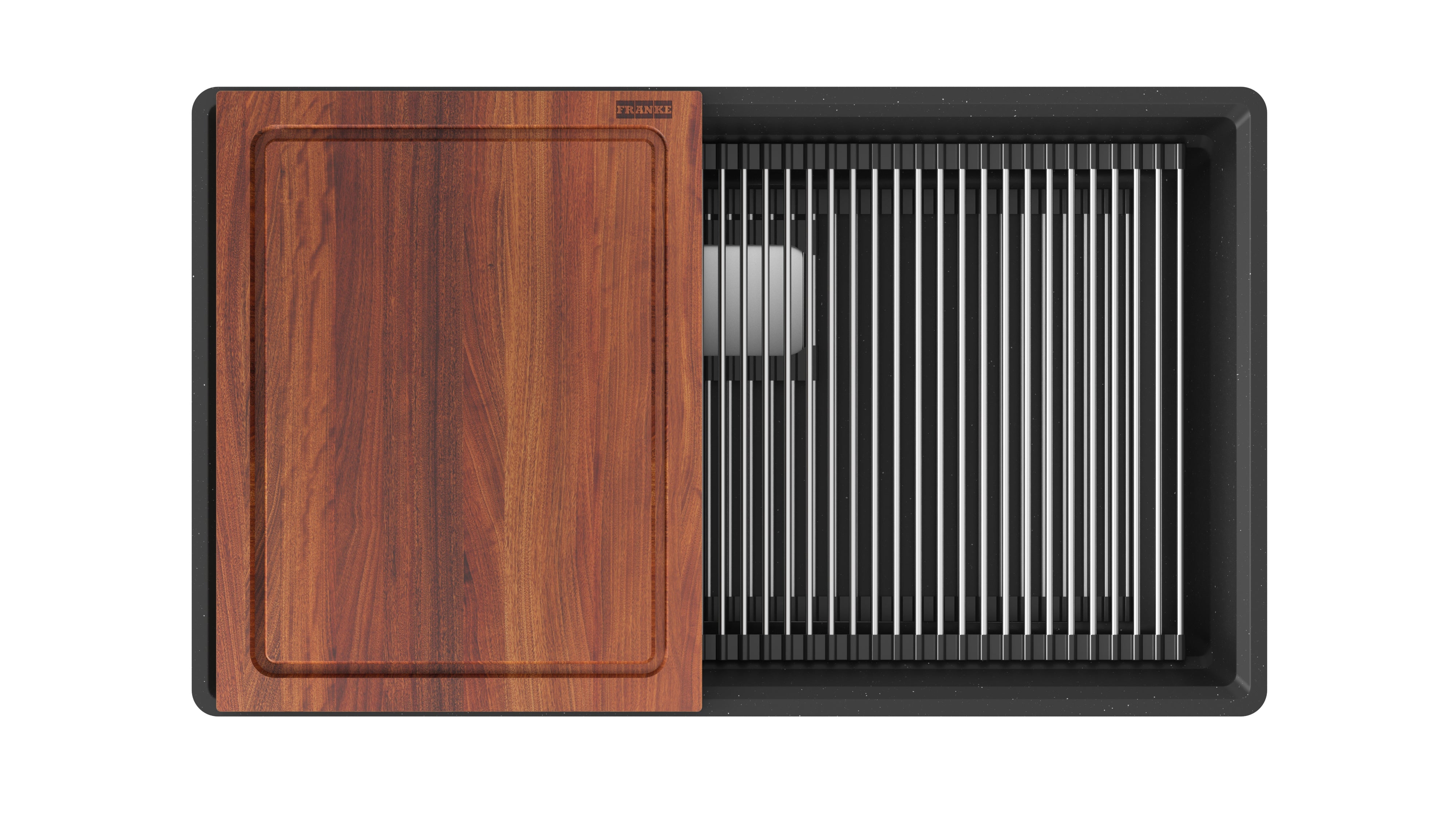 Franke Peak WorkCenter 32,0 pouces. x 18,8 pouces. Évier de cuisine de bol simple en granit gris en pierre