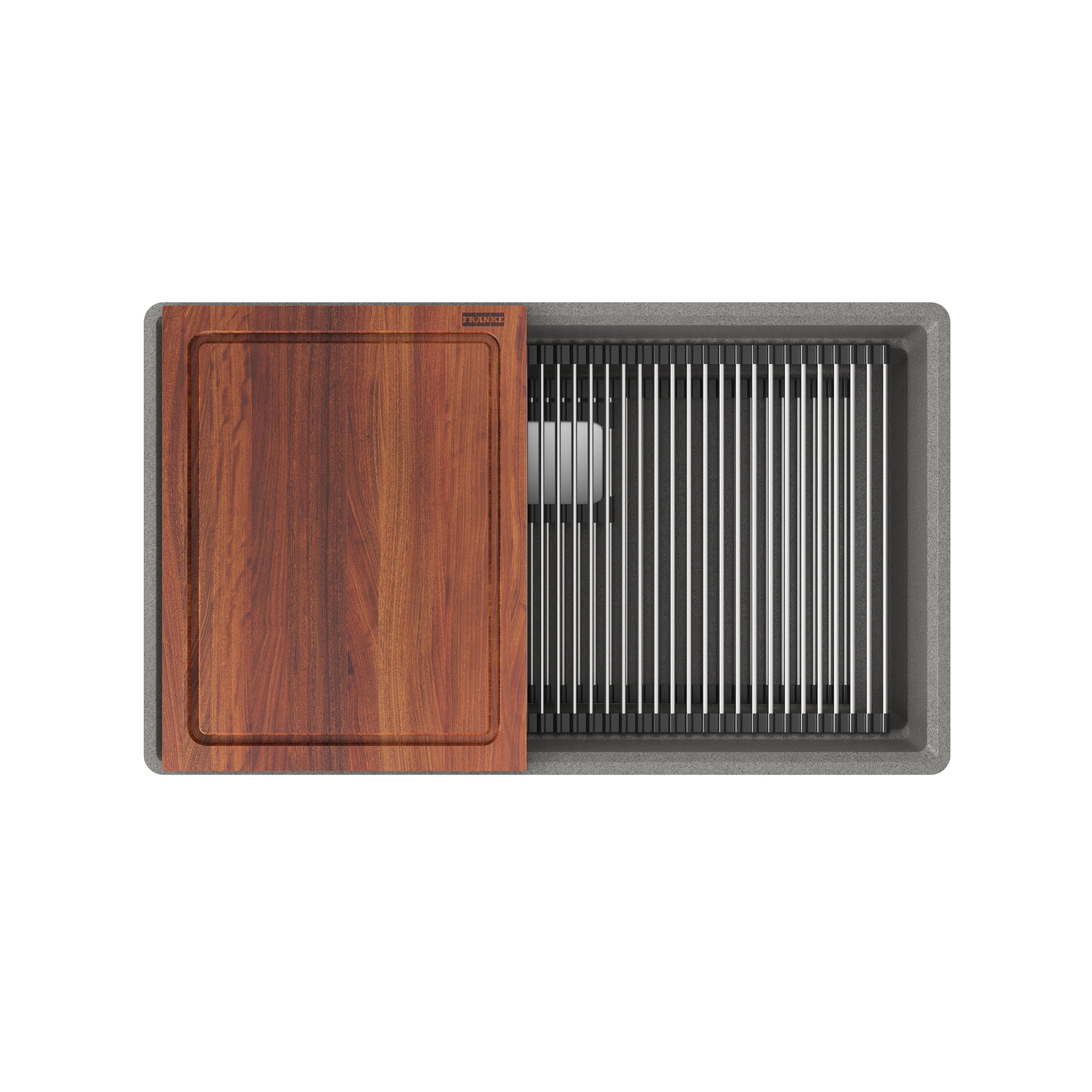 Franke Peak WorkCenter 32,0 pouces. x 18,8 pouces. Évier de cuisine de bol simple en granit gris en pierre