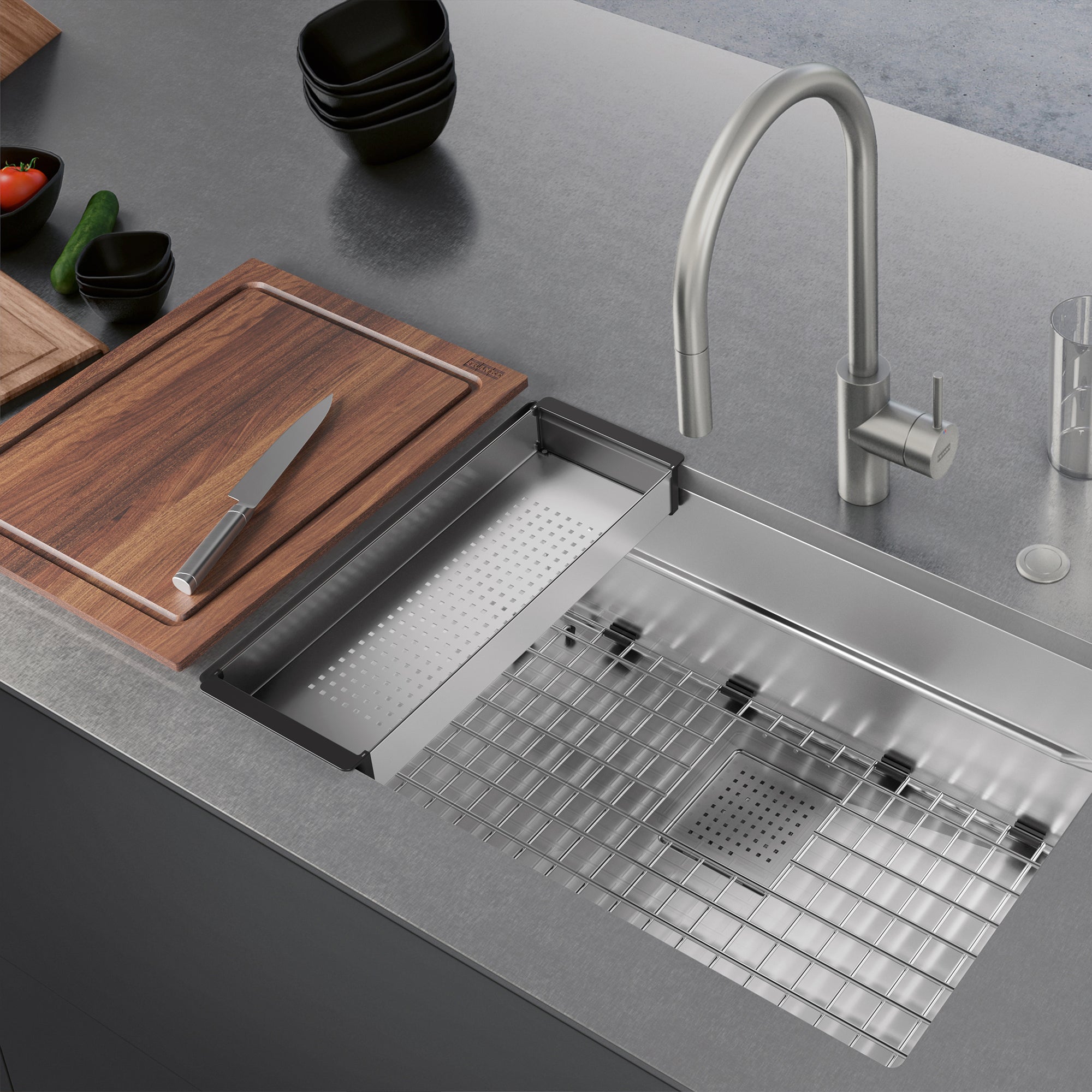 Franke Peak WorkCenter 29 pouces. x 18 pouces. 16 de la calibre en acier inoxydable sous-monnaie un évier de cuisine de bol simple