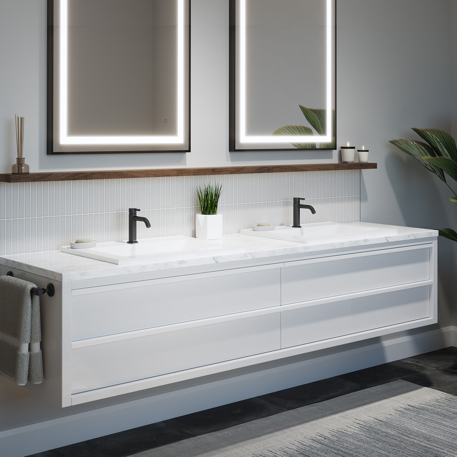 BASICO™ Robinet de Lavabo Monotrou avec Poignée à Levier sur le Dessus, Drain à Pression et Trop-Plein Noir Mat