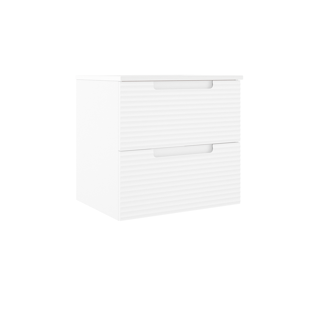 Coda Meuble-lavabo mural à deux tiroirs de 24 po – Blanc mat ondulé