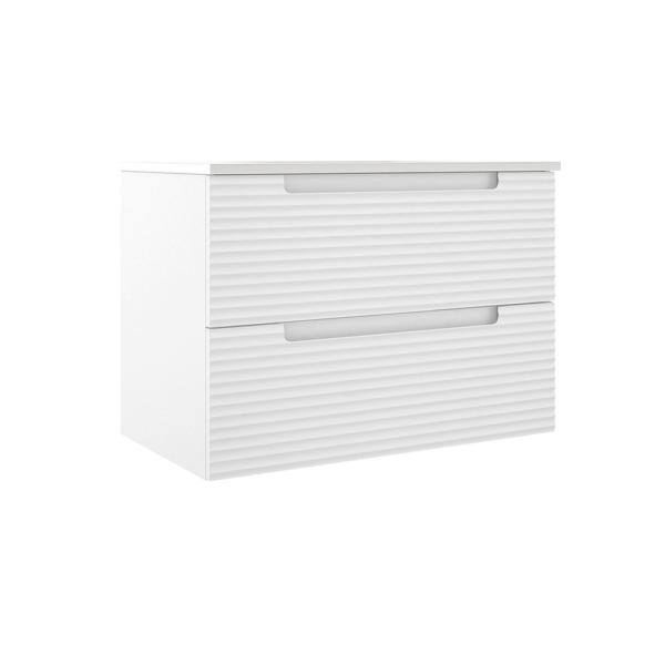 Coda Meuble-lavabo mural à deux tiroirs de 31 po – Blanc mat ondulé