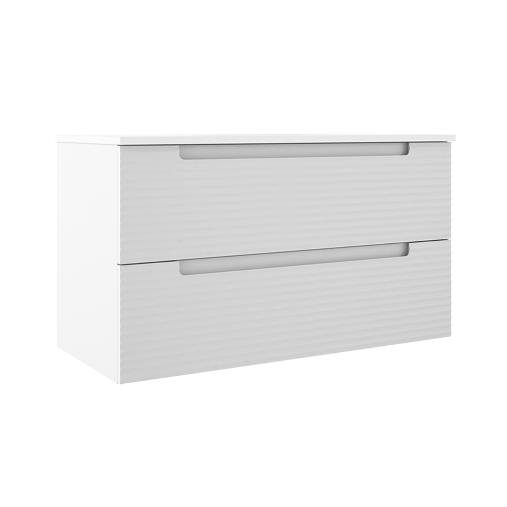 Coda Meuble-lavabo mural à deux tiroirs de 36 po – Blanc mat ondulé