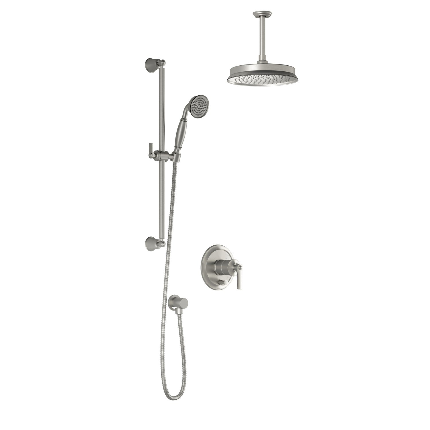 RUSTIK™ PB4 : Système de Douche à Pression Équilibrée avec Bras Vertical Nickel Pur PVS