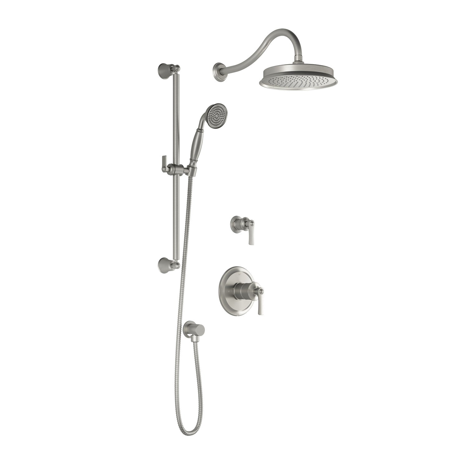 RUSTIK™ TD2 (Valves Non Incluses) : Système de Douche AQUATONIK™ T/P avec Bras Mural Nickel Pur PVS