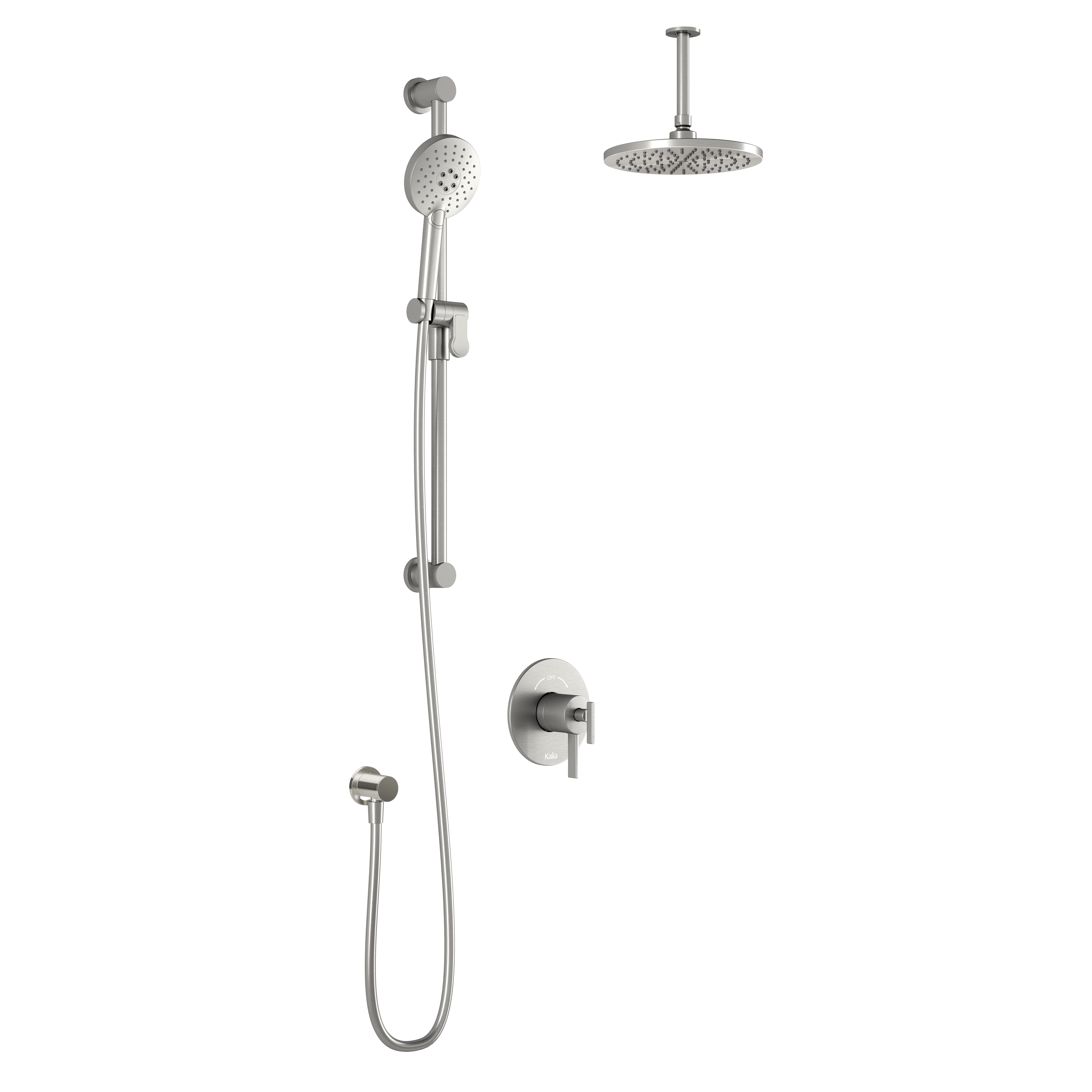 RoundOne™ TCD1 (Valve Non Incluse) : Système de Douche T/P AQUATONIK™ Coaxiale avec Bras Vertical Nickel Pur PVS