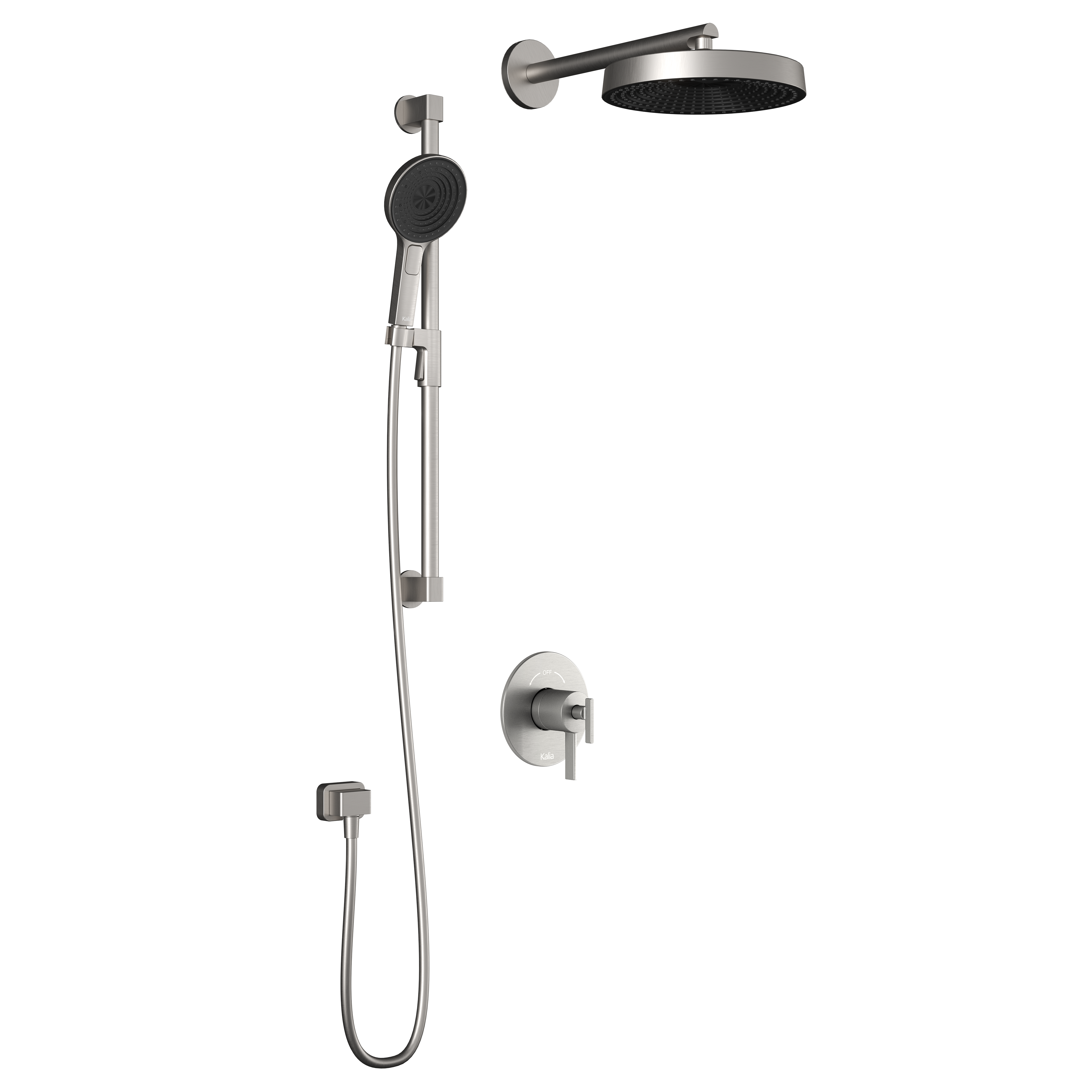 RoundOne™ TCD1 PREMIA : Système de Douche T/P AQUATONIK™ Coaxiale avec Bras Mural Nickel Pur PVS