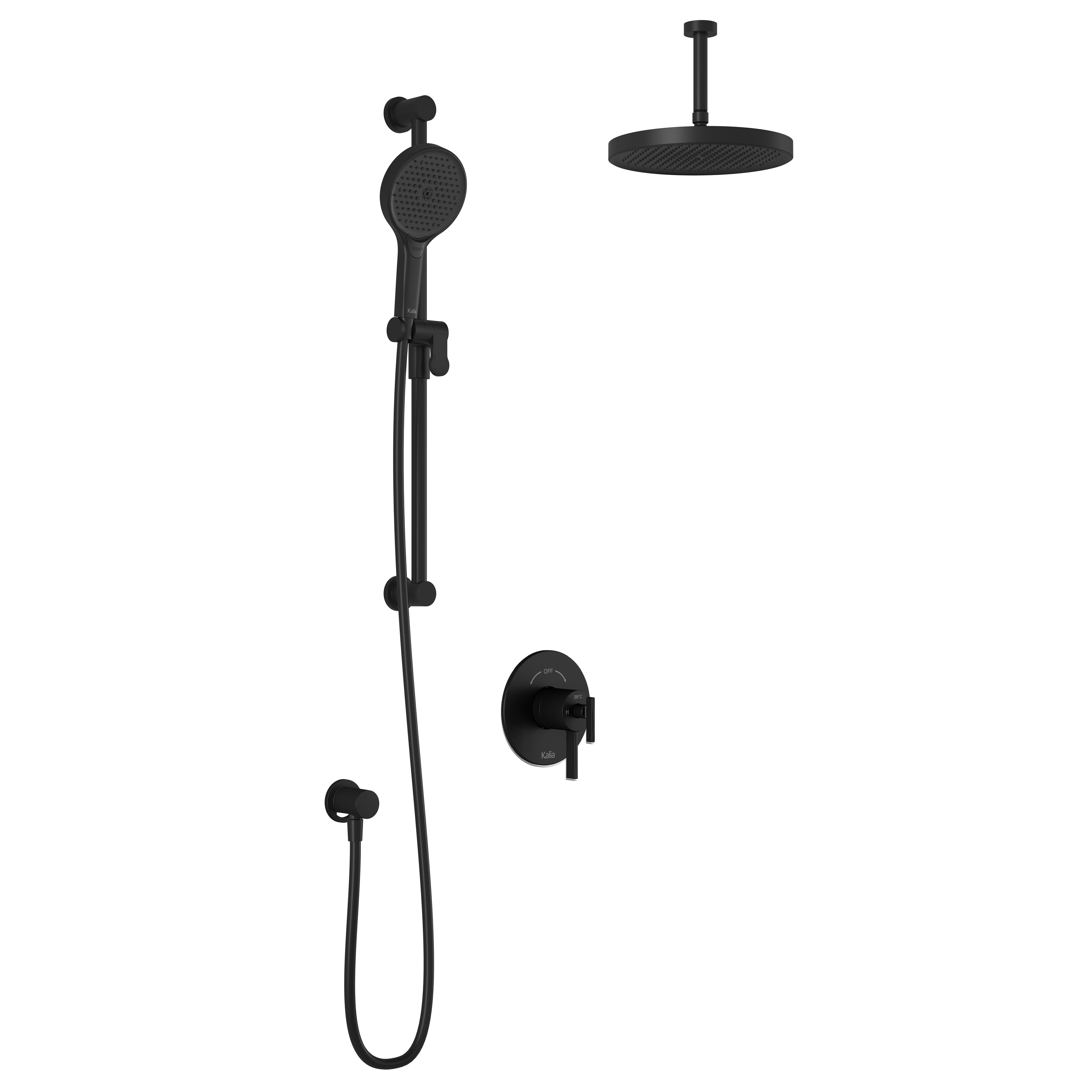RoundOne™ TCD1 PLUS : Système de Douche T/P AQUATONIK™ Coaxiale avec Bras Vertical Noir Mat