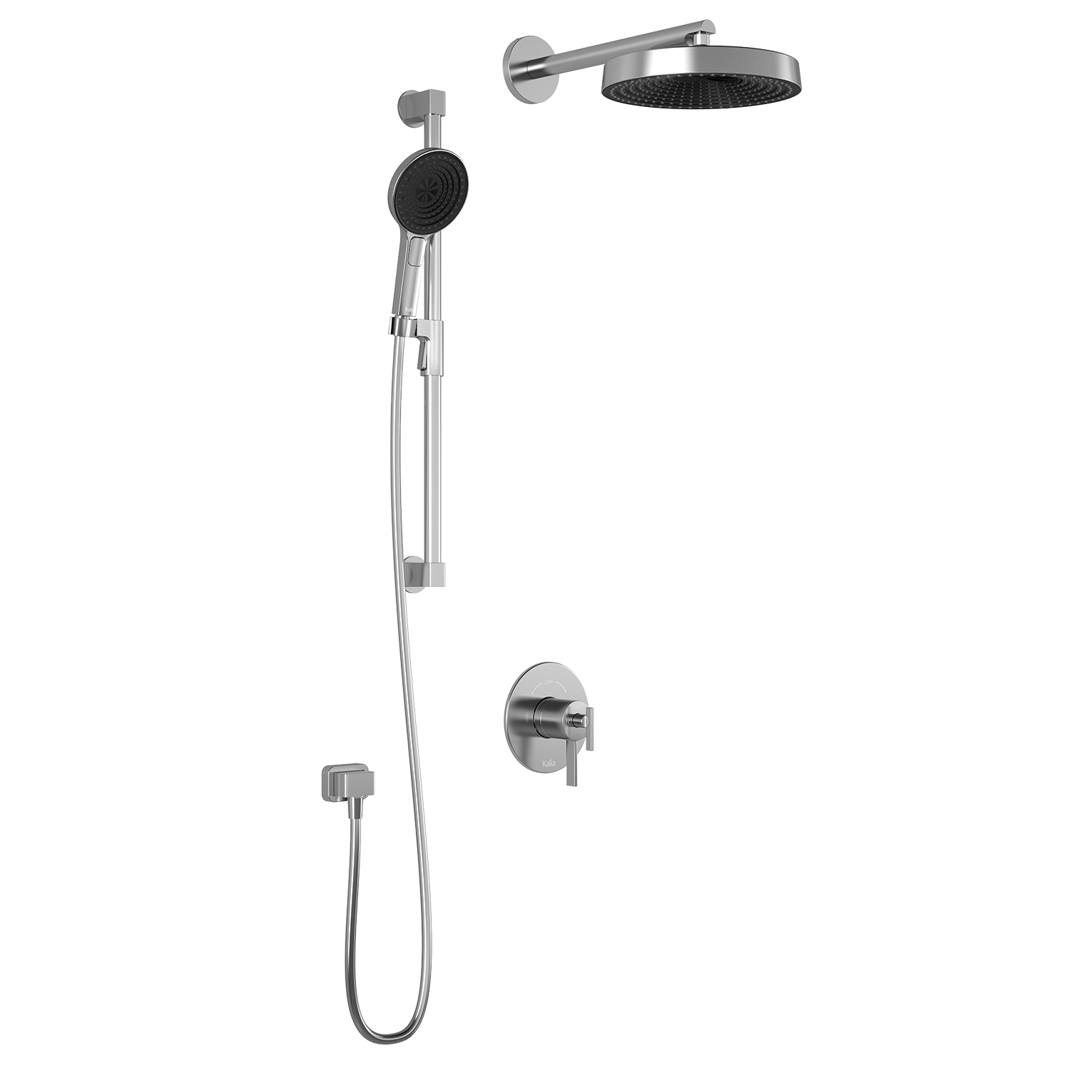 RoundOne™ TCD1 PREMIA (Valve Non Incluse) : Système de Douche T/P AQUATONIK™ Coaxiale avec Bras Mural Chrome