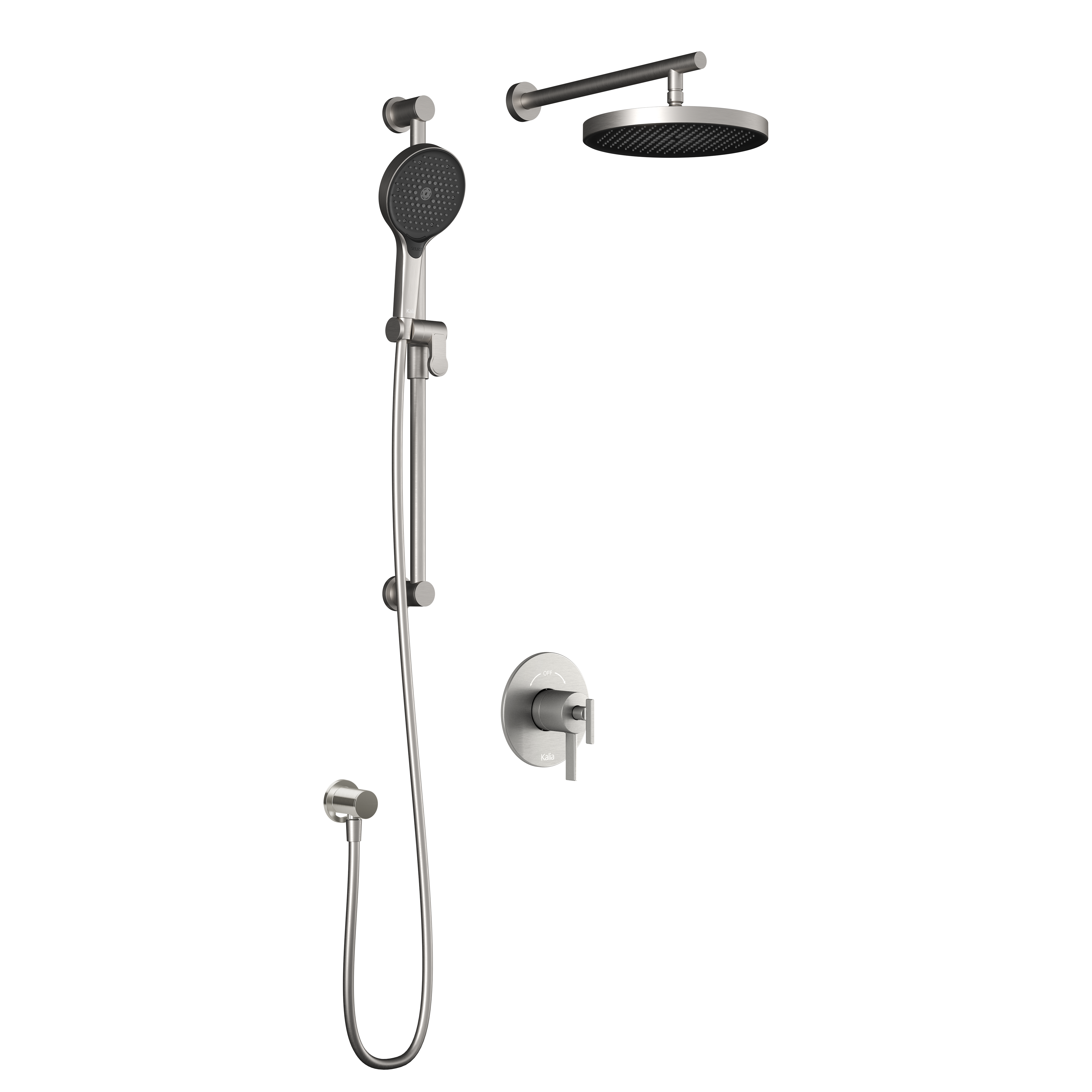 RoundOne™ TCD1 PLUS (Valve Non Incluse) : Système de Douche T/P AQUATONIK™ Coaxiale avec Bras Mural Nickel Pur PVS