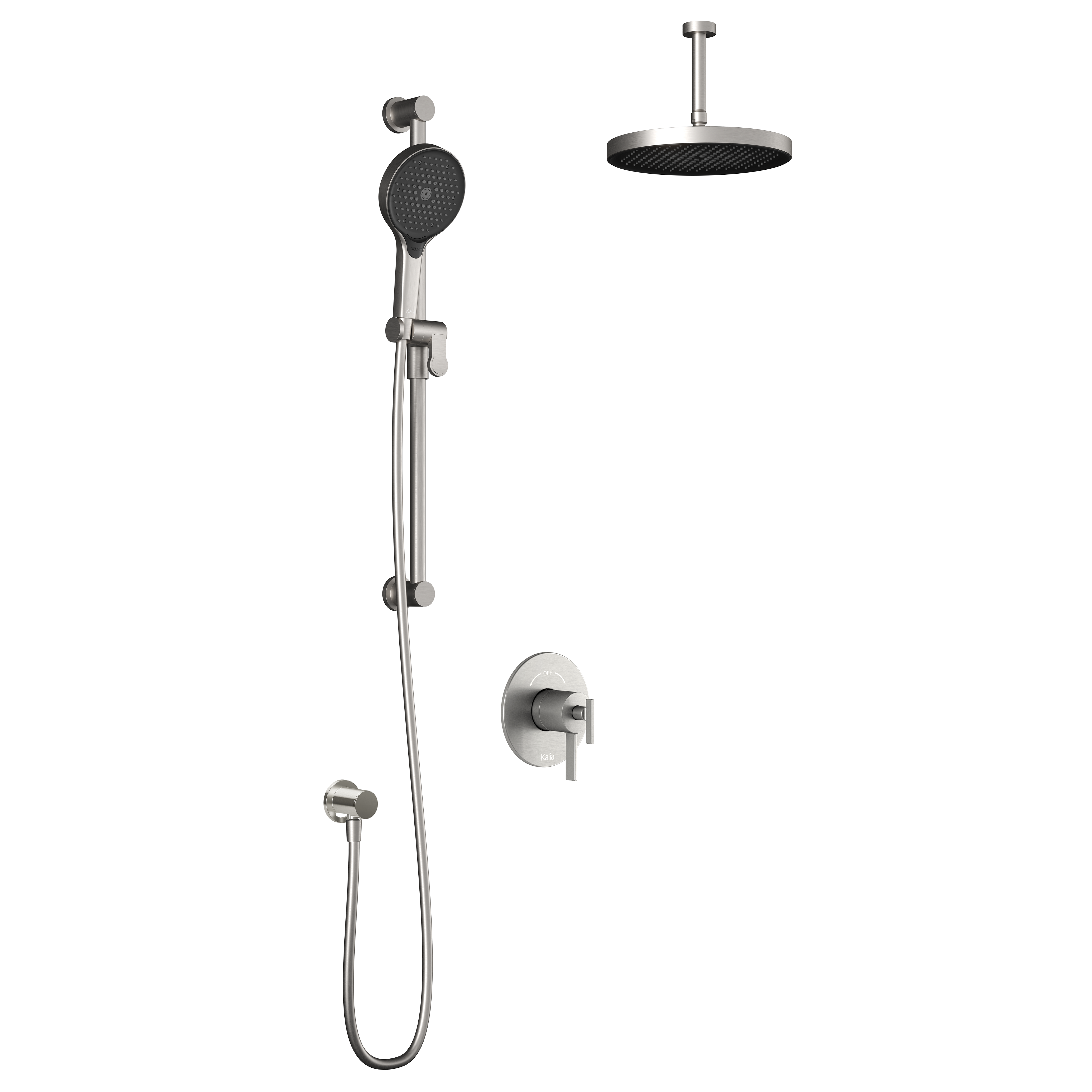 RoundOne™ TCD1 PLUS (Valve Non Incluse) : Système de Douche T/P AQUATONIK™ Coaxiale avec Bras Vertical Nickel Pur PVS