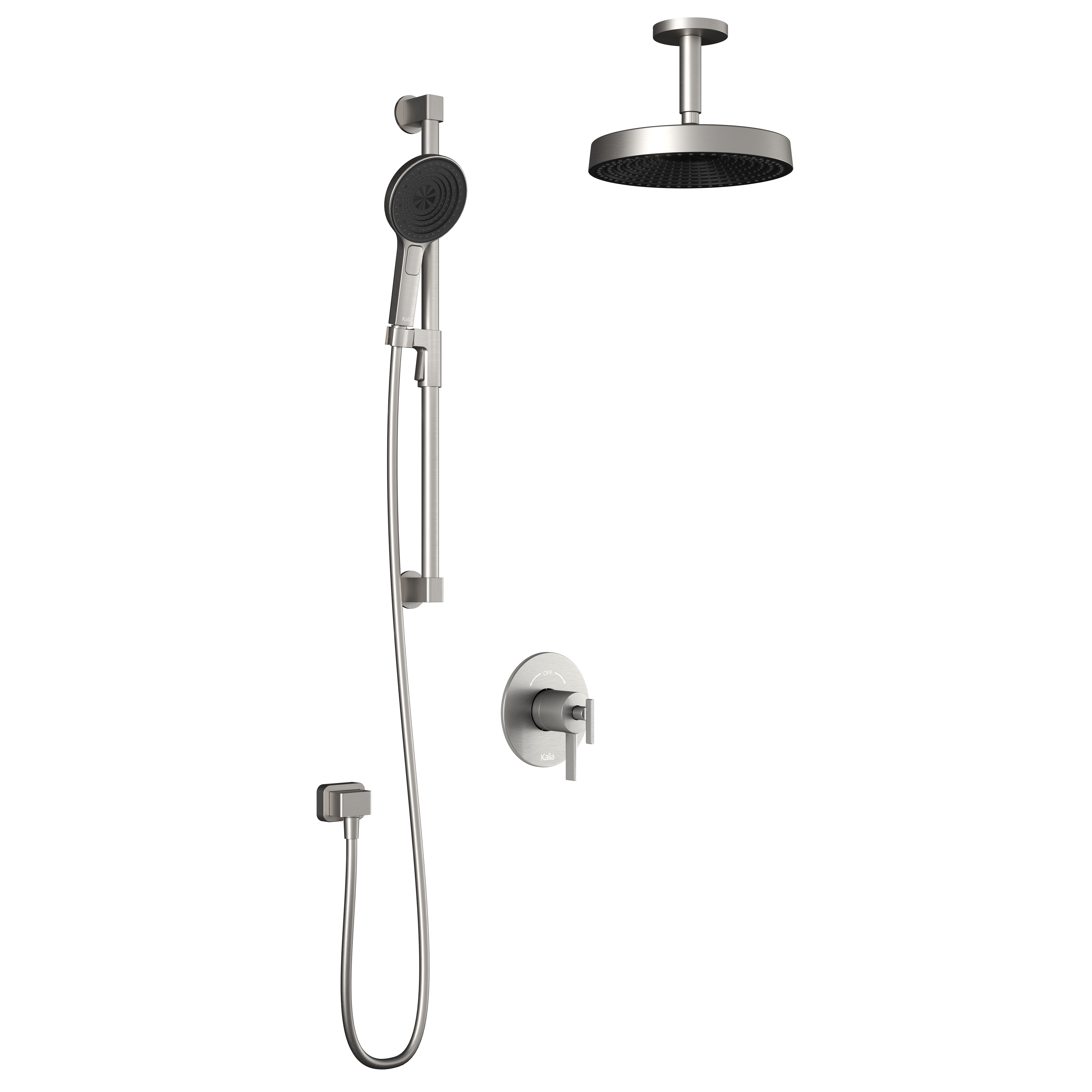RoundOne™ TCD1 PREMIA (Valve Non Incluse) : Système de Douche T/P AQUATONIK™ Coaxiale avec Bras Vertical Nickel Pur PVS