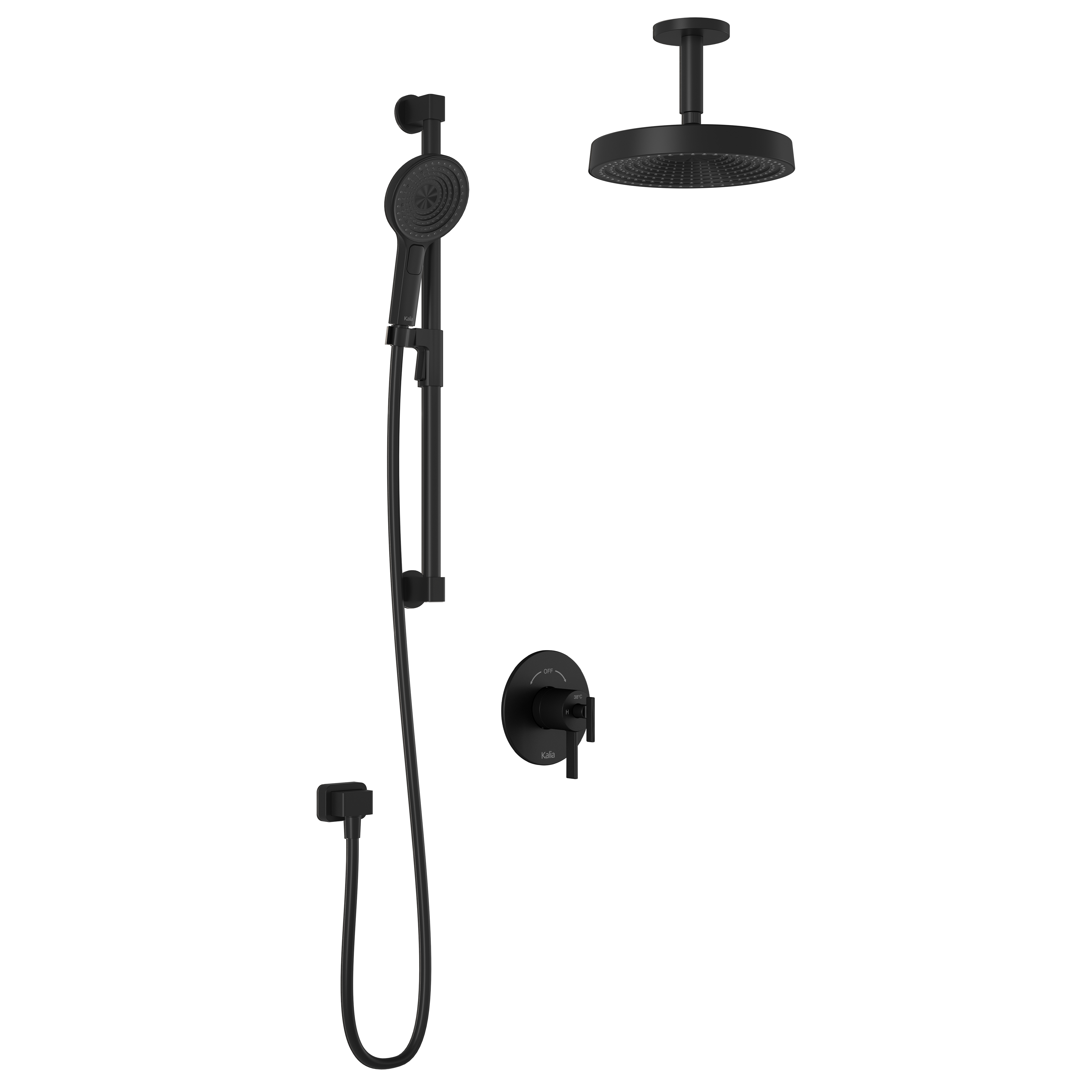 RoundOne™ TCD1 PREMIA (Valve Non Incluse) : Système de Douche T/P AQUATONIK™ Coaxiale avec Bras Vertical Noir Mat