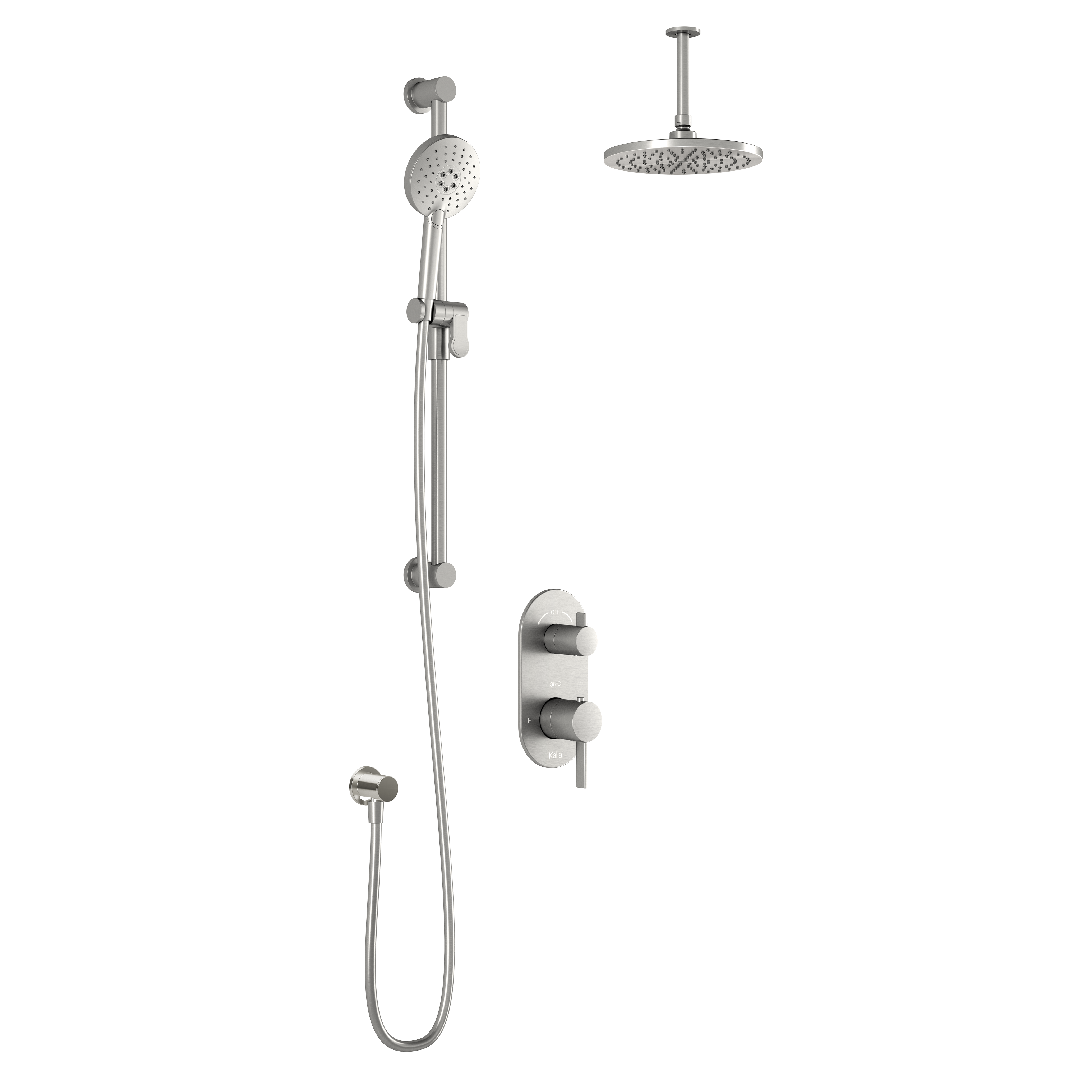 RoundOne™ TD2 (Valve Non Incluse) : Système de Douche T/P AQUATONIK™ et Sélecteur avec Bras Vertical Nickel Pur PVS