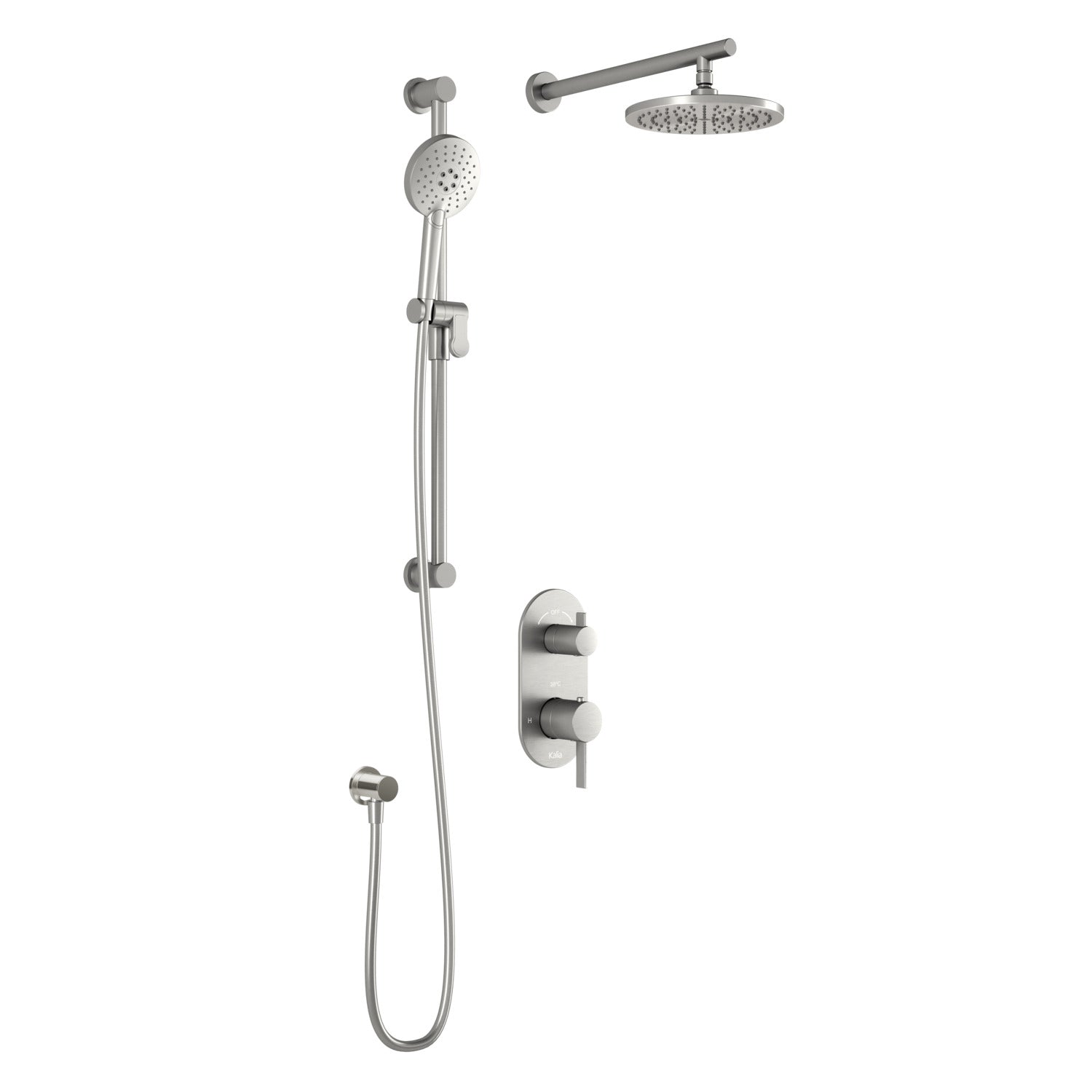 RoundOne™ TD2 (Valve Non Incluse) : Système de Douche T/P AQUATONIK™ et Sélecteur avec Bras Mural Nickel Pur PVS
