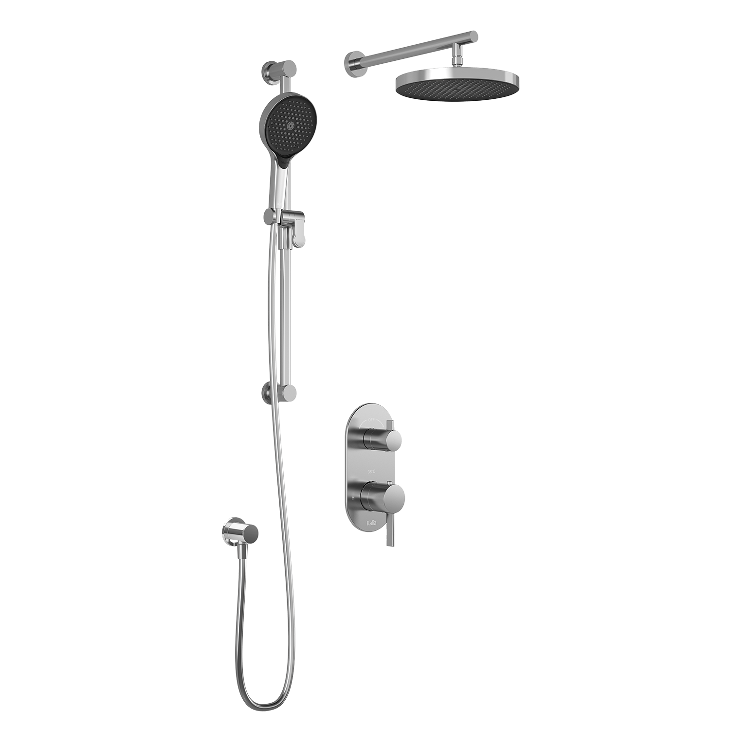 RoundOne™ TD2 PLUS (Valve Non Incluse) : Système de Douche T/P AQUATONIK™ et Sélecteur avec Bras Mural Chrome