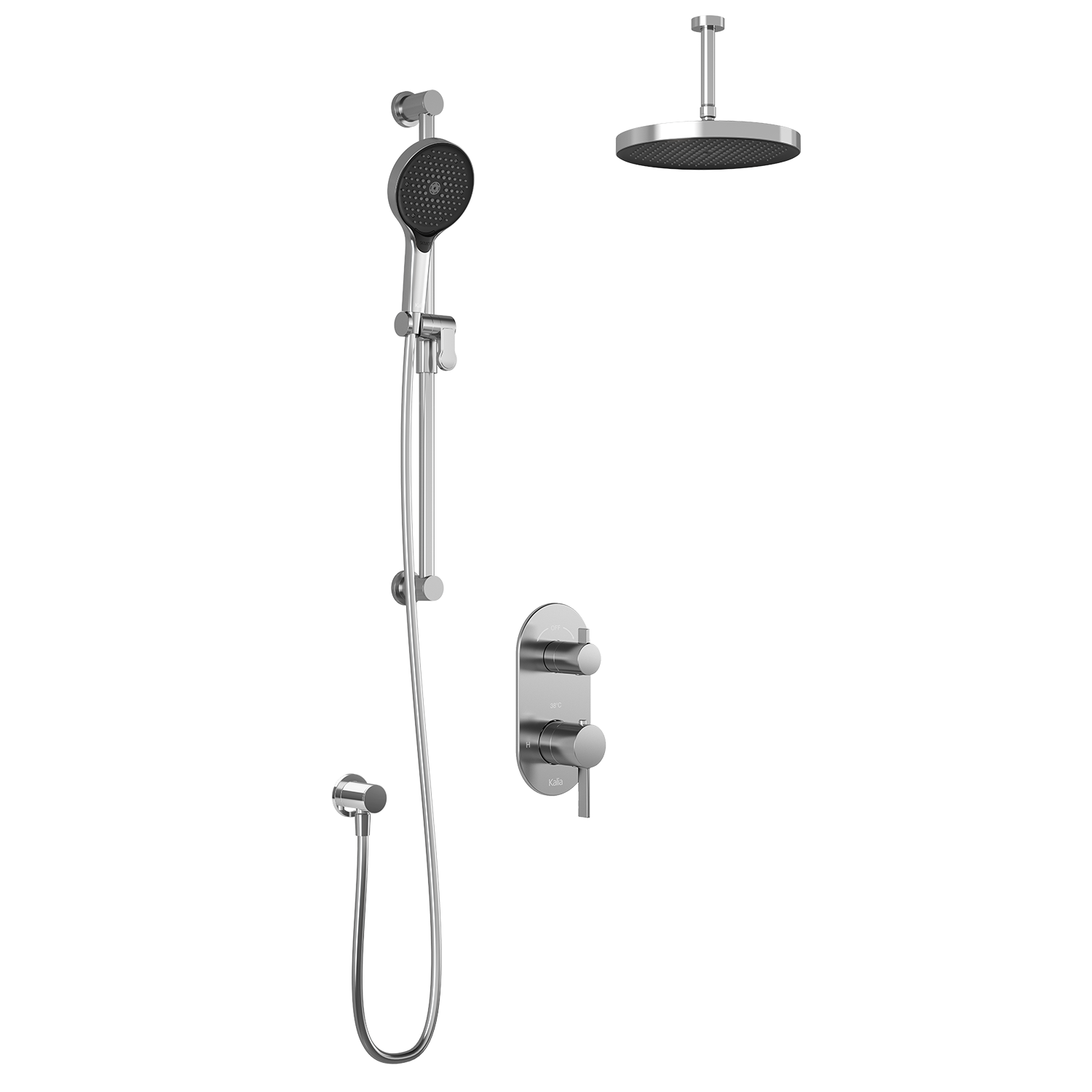 RoundOne™ TD2 PLUS (Valve Non Incluse) : Système de Douche T/P AQUATONIK™ et Sélecteur avec Bras Vertical Chrome