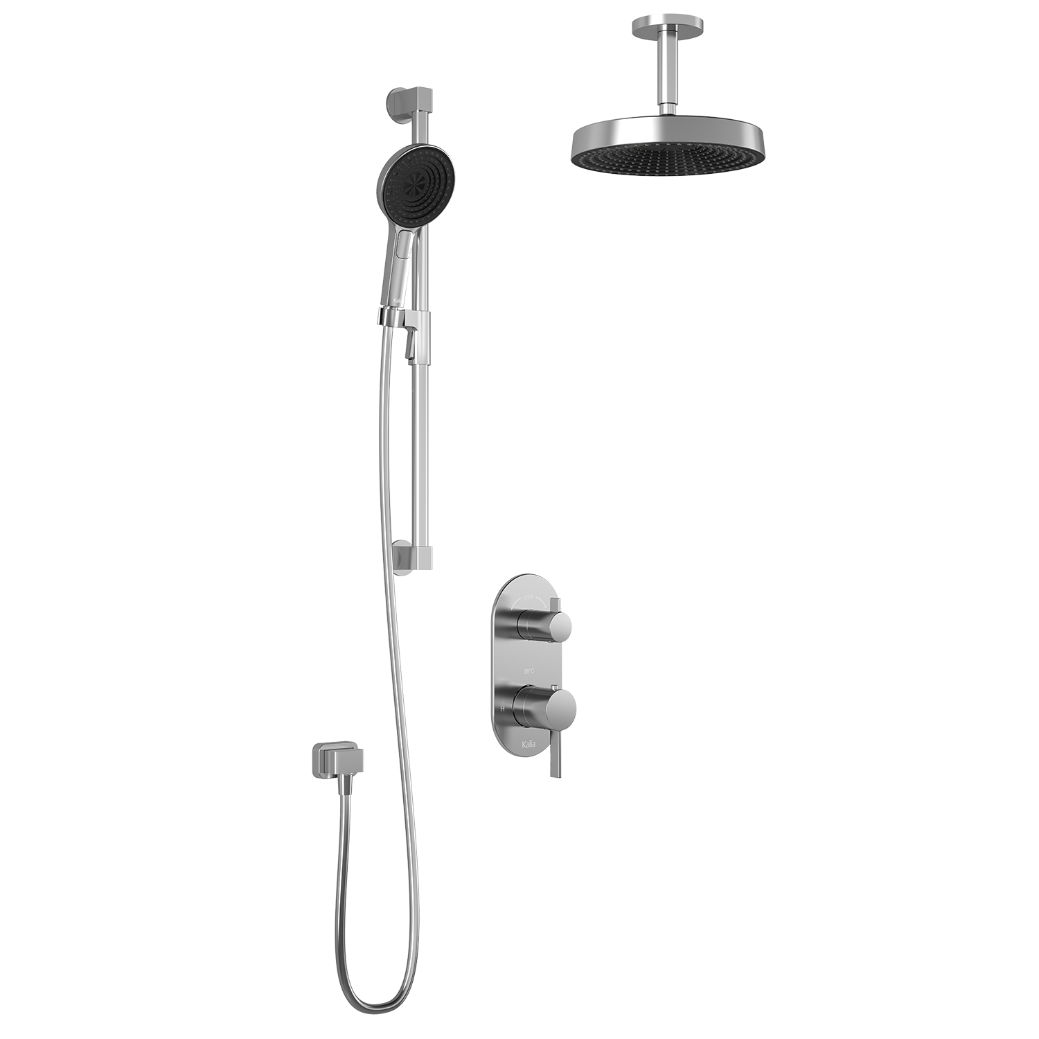 RoundOne™ TD2 PREMIA (Valve Non Incluse) : Système de Douche T/P AQUATONIK™ et Sélecteur avec Bras Vertical Chrome