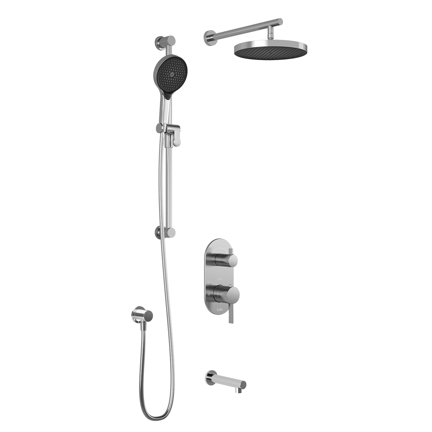 RoundOne™ TD3 PLUS : Système de Douche T/P AQUATONIK™ et Sélecteur avec Bras Mural Chrome