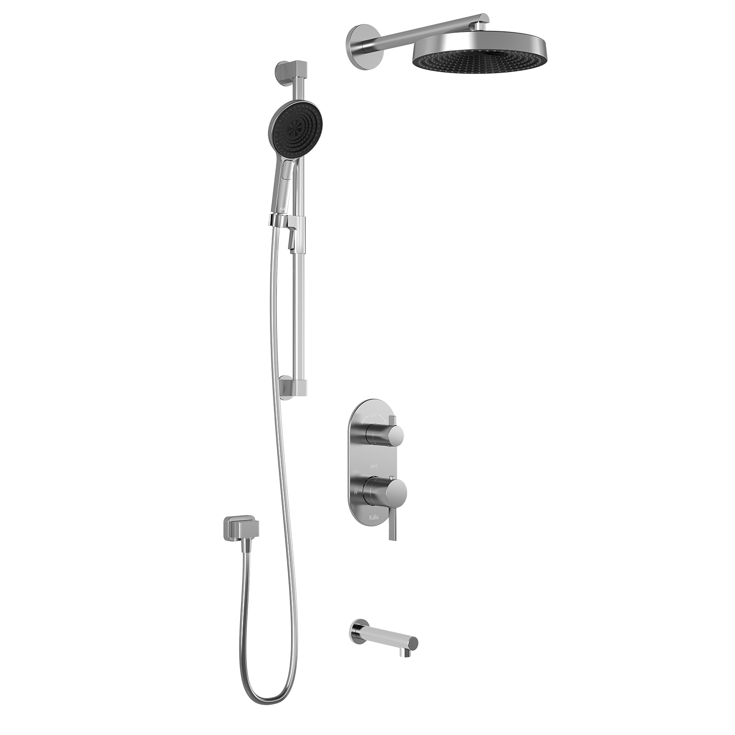 RoundOne™ TD3 PREMIA : Système de Douche T/P AQUATONIK™ et Sélecteur avec Bras Mural Chrome