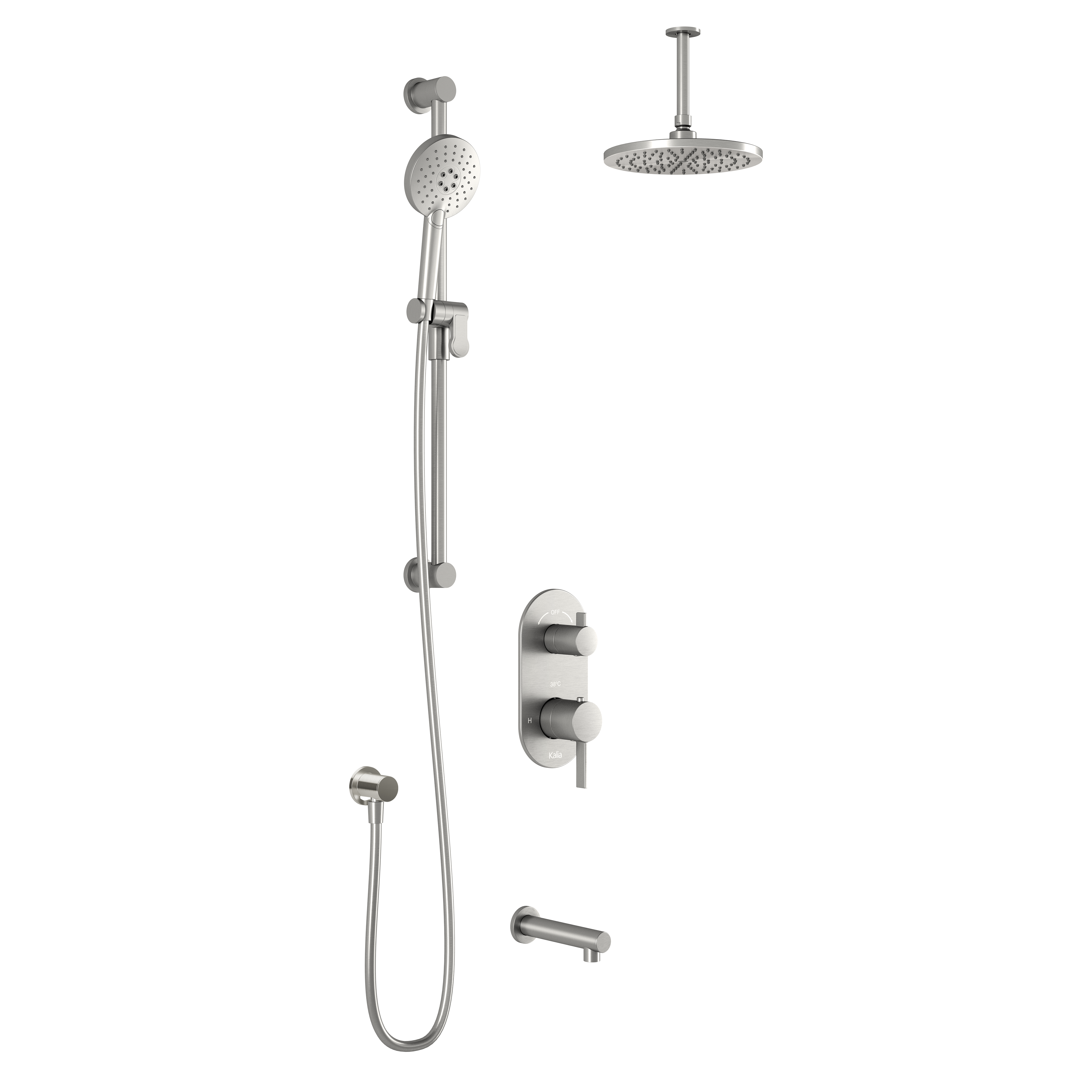 RoundOne™ TD3 : Système de Douche T/P AQUATONIK™ et Sélecteur avec Bras Vertical Nickel Pur PVS