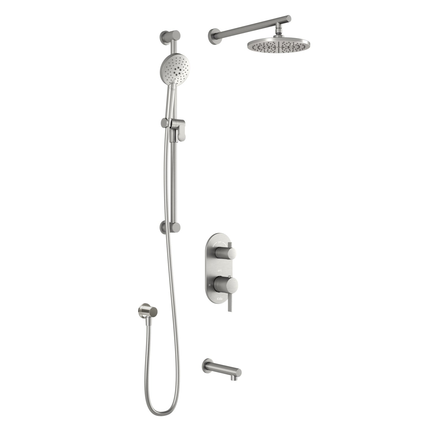 RoundOne™ TD3 (Valve Non Incluse) : Système de Douche T/P AQUATONIK™ et Sélecteur avec Bras Mural Nickel Pur PVS