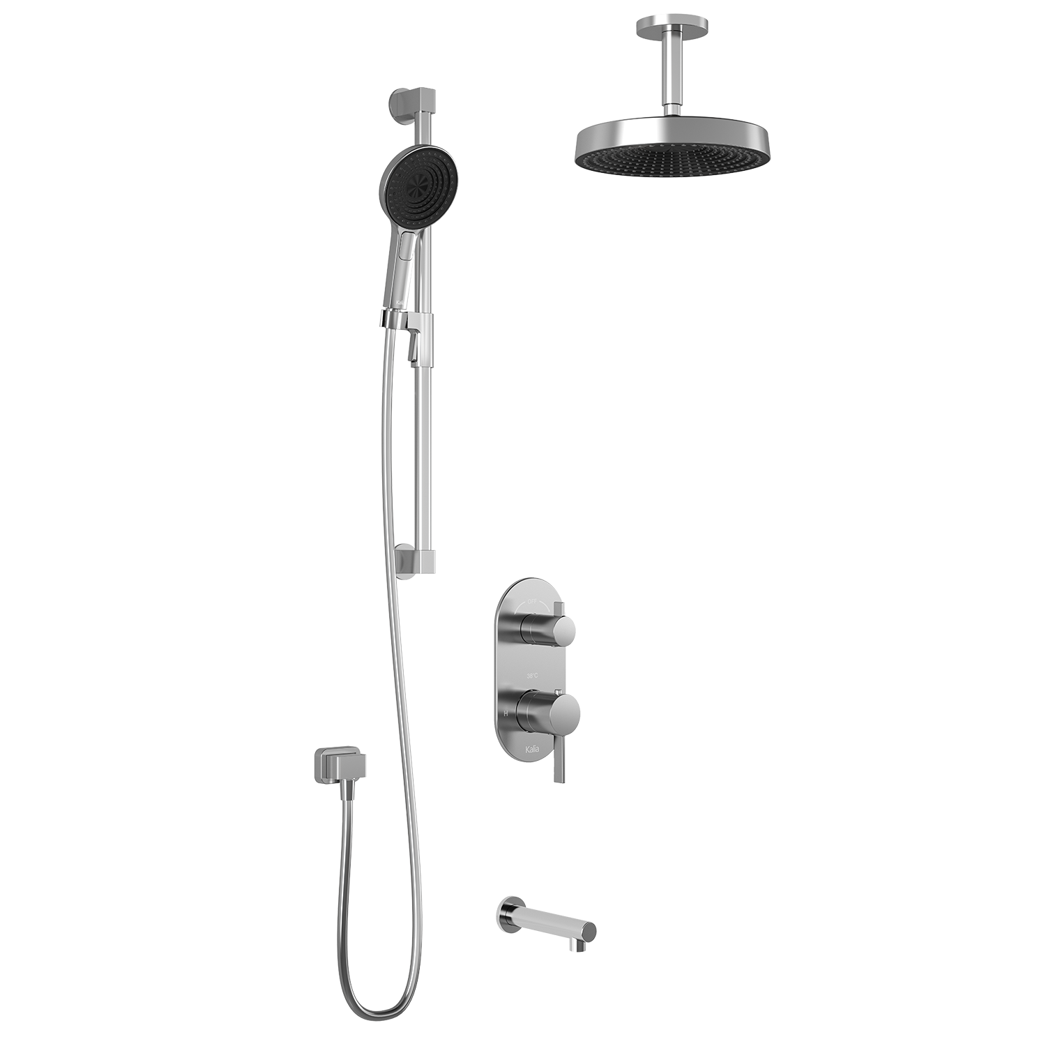 RoundOne™ TD3 PREMIA (Valve Non Incluse) : Système de Douche T/P AQUATONIK™ et Sélecteur avec Bras Vertical Chrome