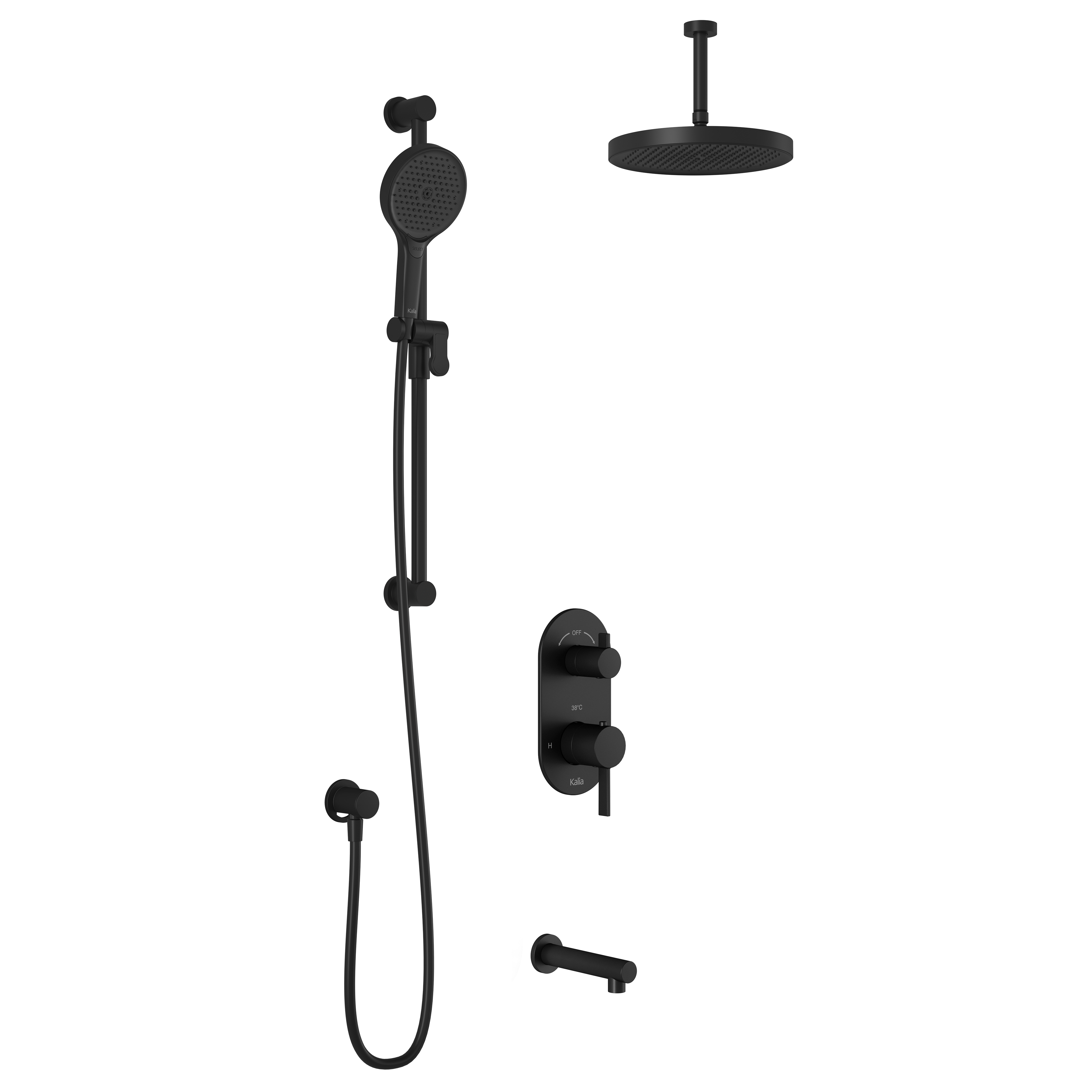 RoundOne™ TD3 PLUS (Valve Non Incluse) : Système de Douche T/P AQUATONIK™ et Sélecteur avec Bras Vertical Noir Mat