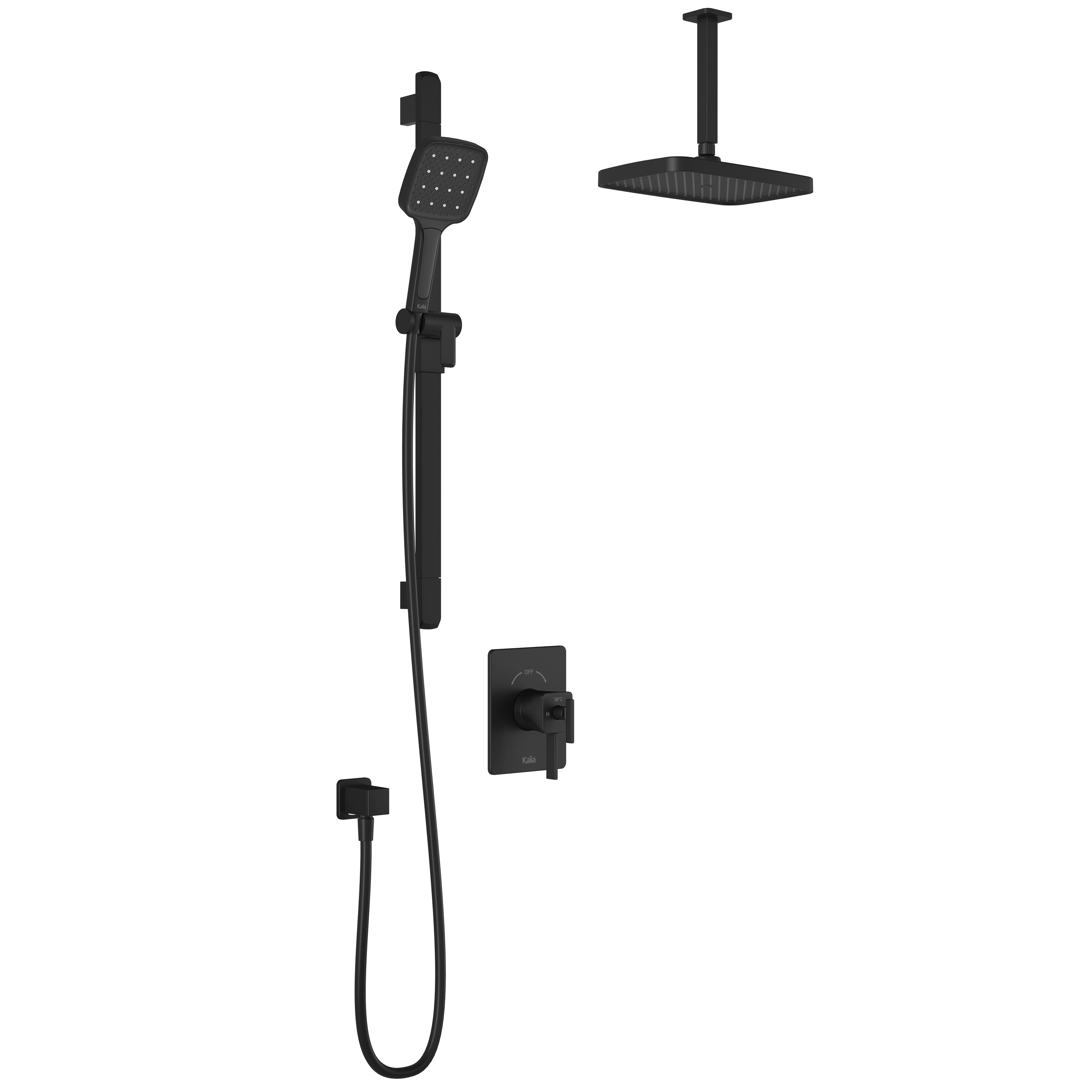 SquareOne™ TCD1 PLUS : Système de Douche T/P AQUATONIK™ Coaxiale avec Bras Vertical Noir Mat