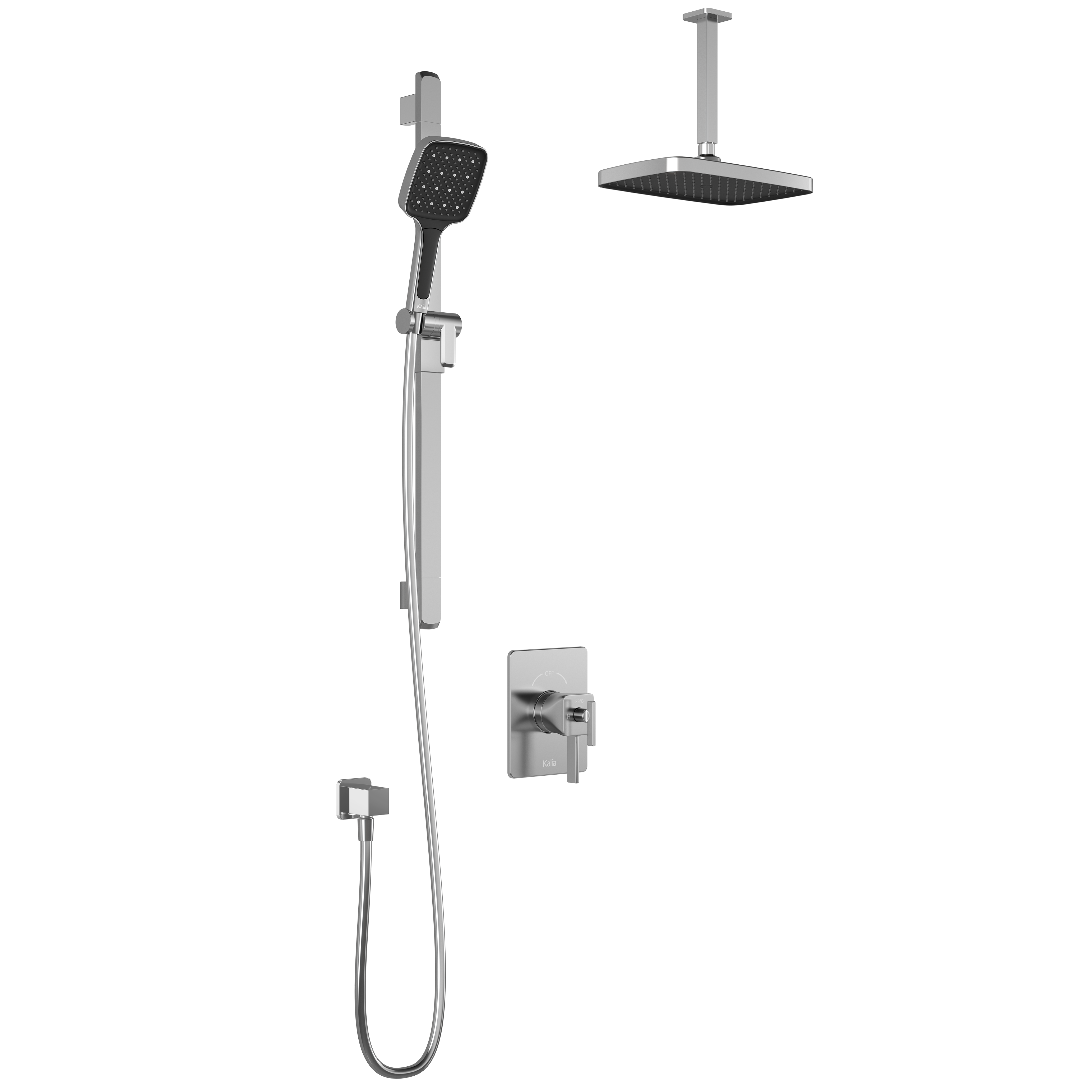 SquareOne™ TCD1 PLUS (Valve Non Incluse) : Système de Douche T/P AQUATONIK™ Coaxiale avec Bras Vertical Chrome