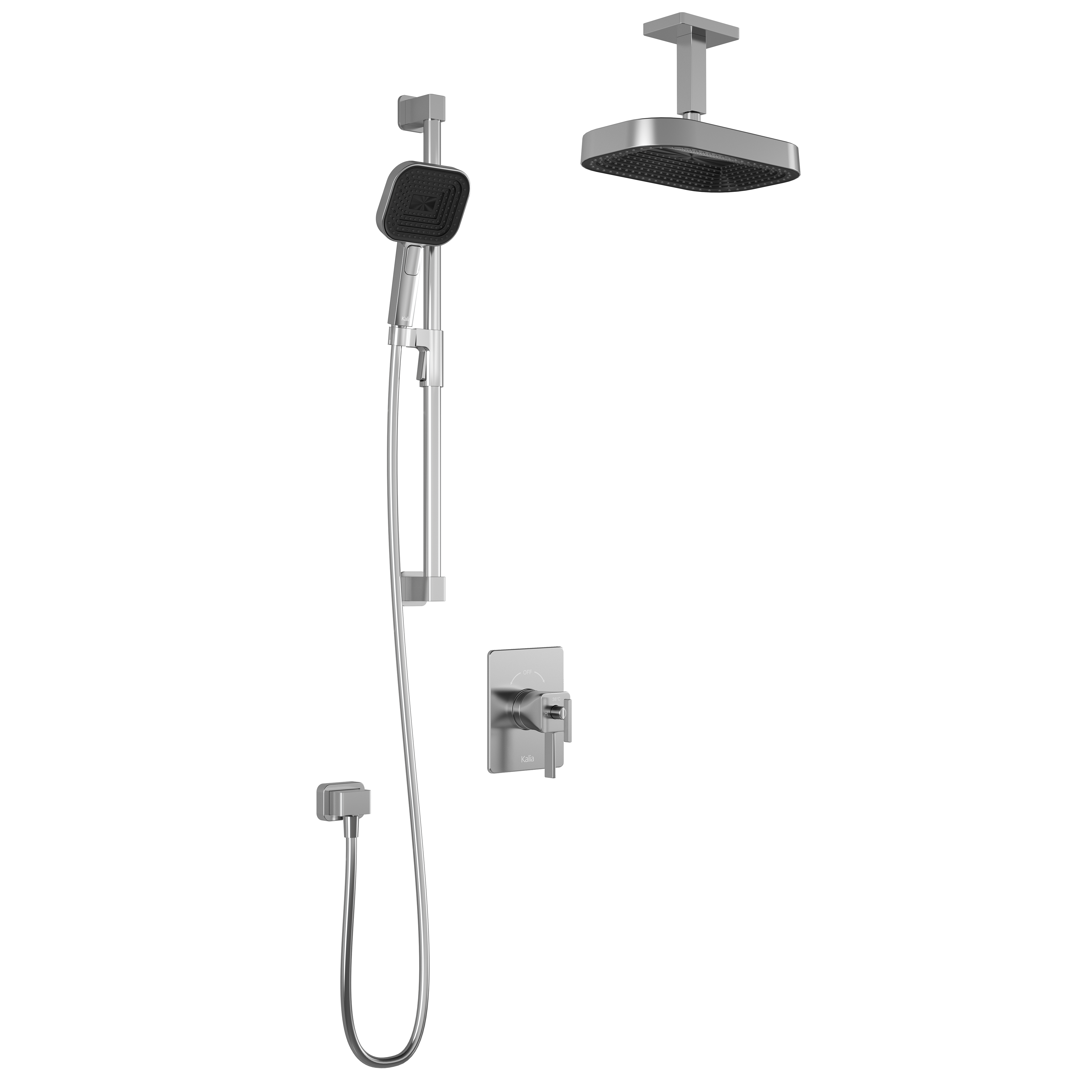SquareOne™ TCD1 PREMIA (Valve Non Incluse) : Système de Douche T/P AQUATONIK™ Coaxiale avec Bras Vertical Chrome