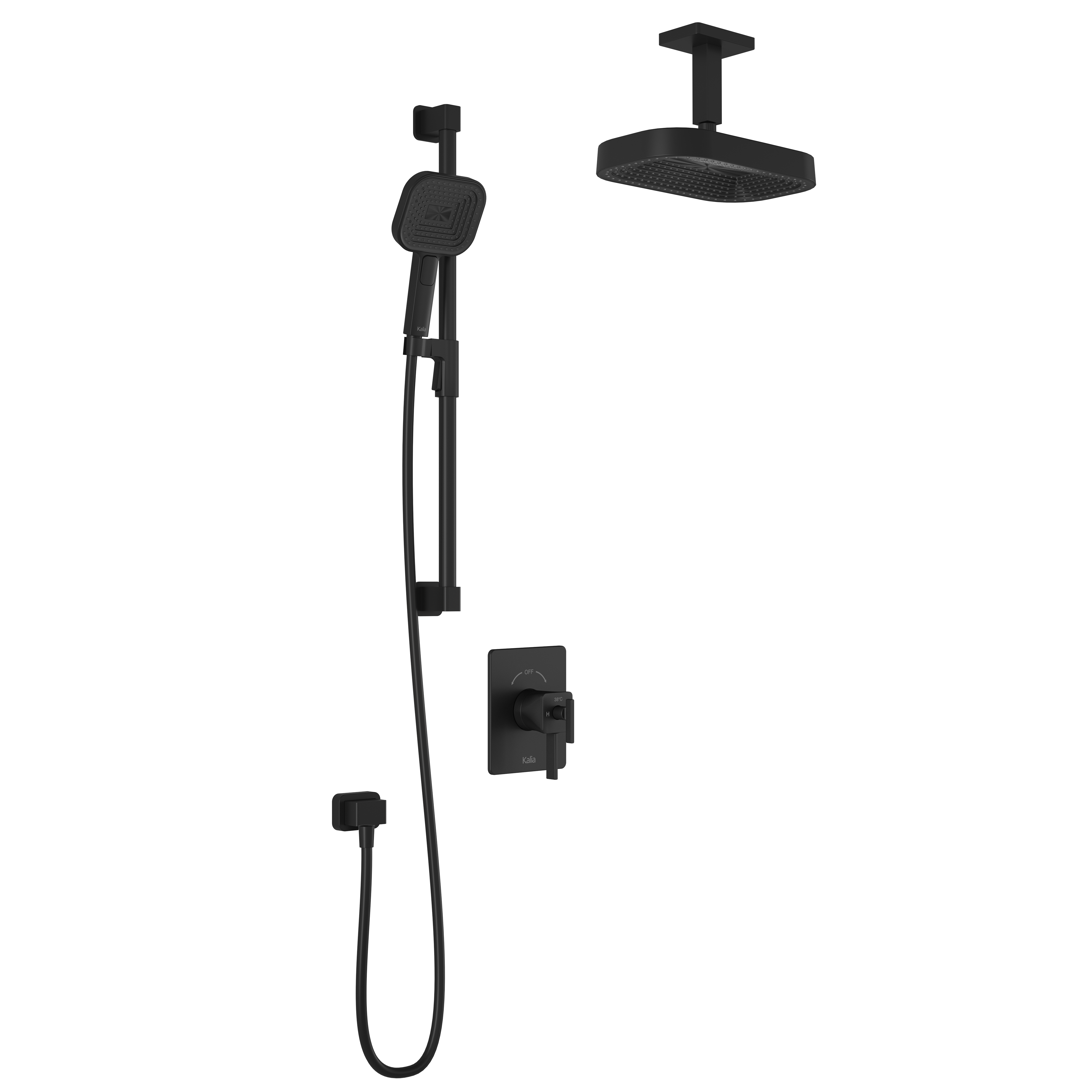 SquareOne™ TCD1 PREMIA (Valve Non Incluse) : Système de Douche T/P AQUATONIK™ Coaxiale avec Bras Vertical Noir Mat