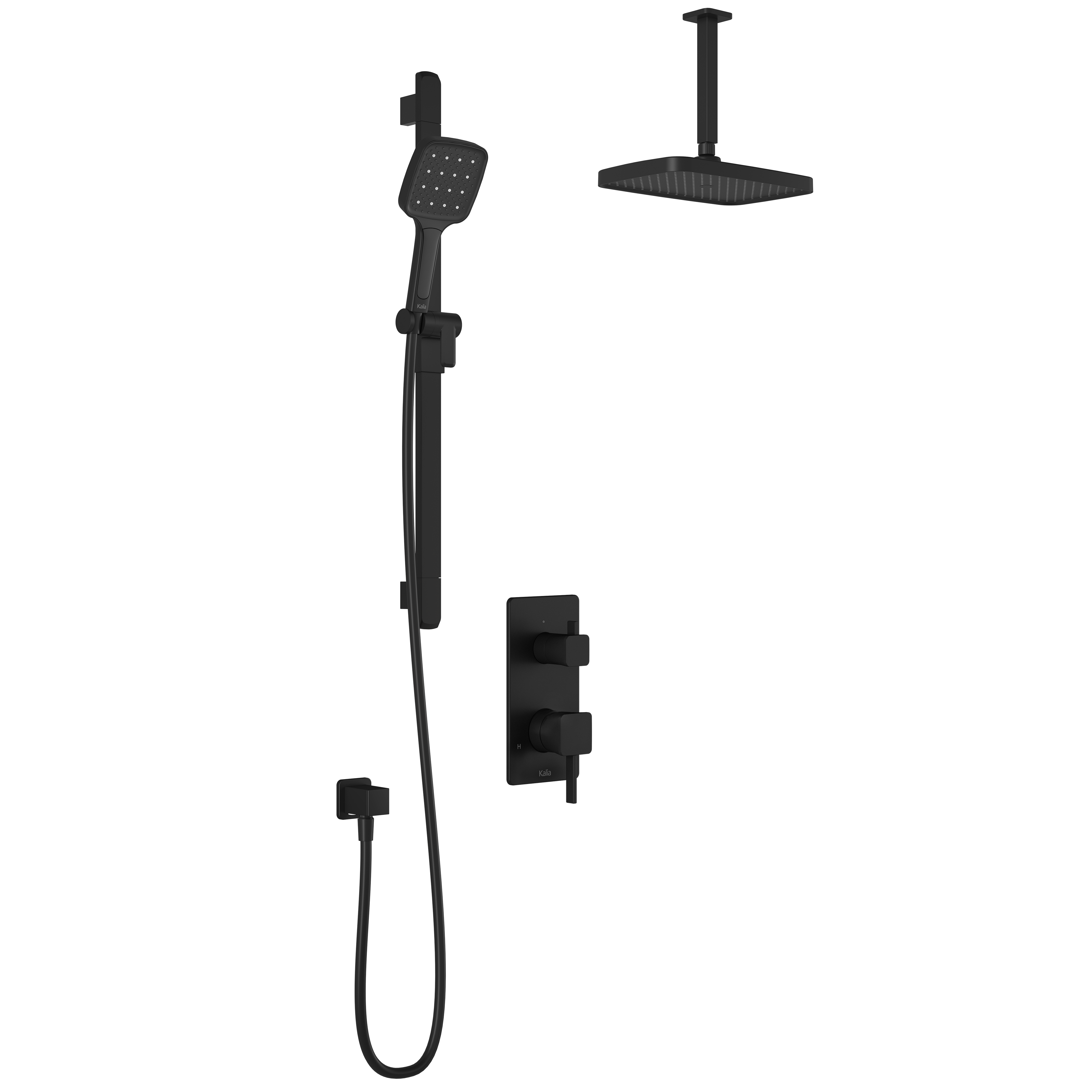 SquareOne™ TD2 PLUS : Système de Douche T/P AQUATONIK™ et Sélecteur avec Bras Vertical Noir Mat