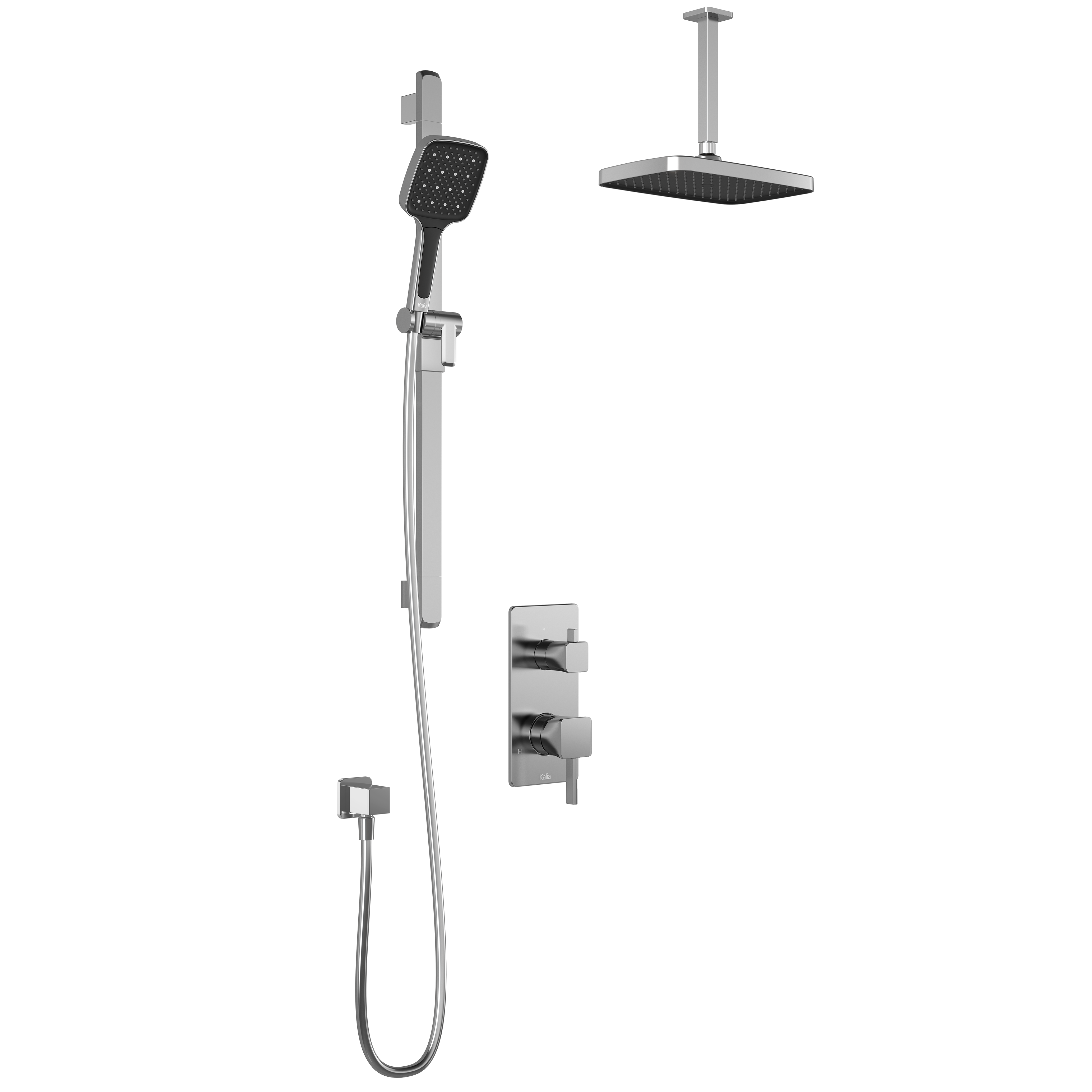 SquareOne™ TD2 PLUS (Valve Non Incluse) : Système de Douche T/P AQUATONIK™ et Sélecteur avec Bras Vertical Chrome
